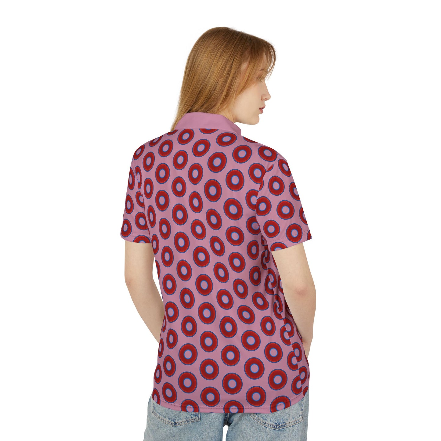 AOP Donut Polo - vivid donut print w/pale magenta background [unisex]