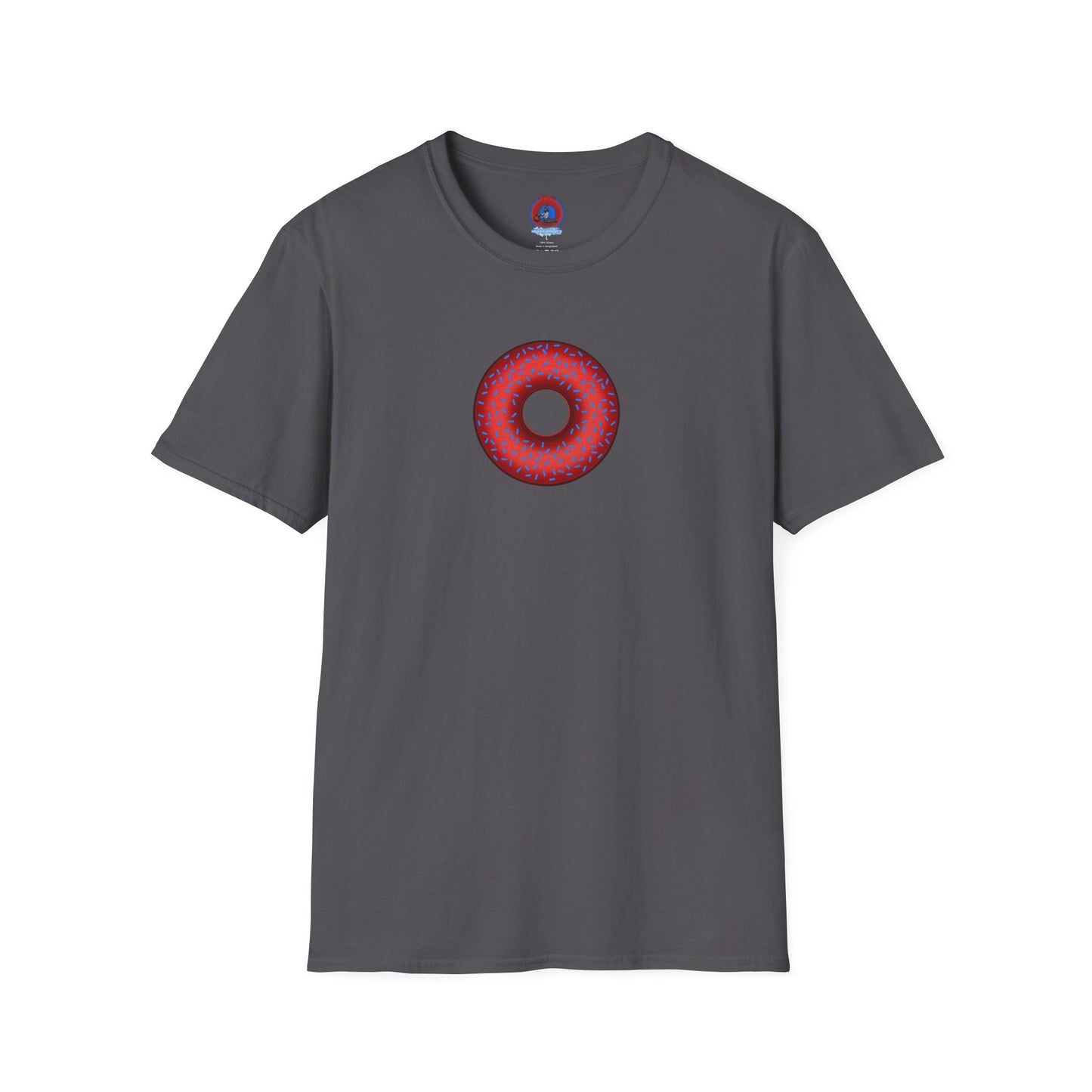 Classic Donut Tee - Unisex Soft-Style - "Plain Plump Donut w/" - plump red donut w/blue sprinkles