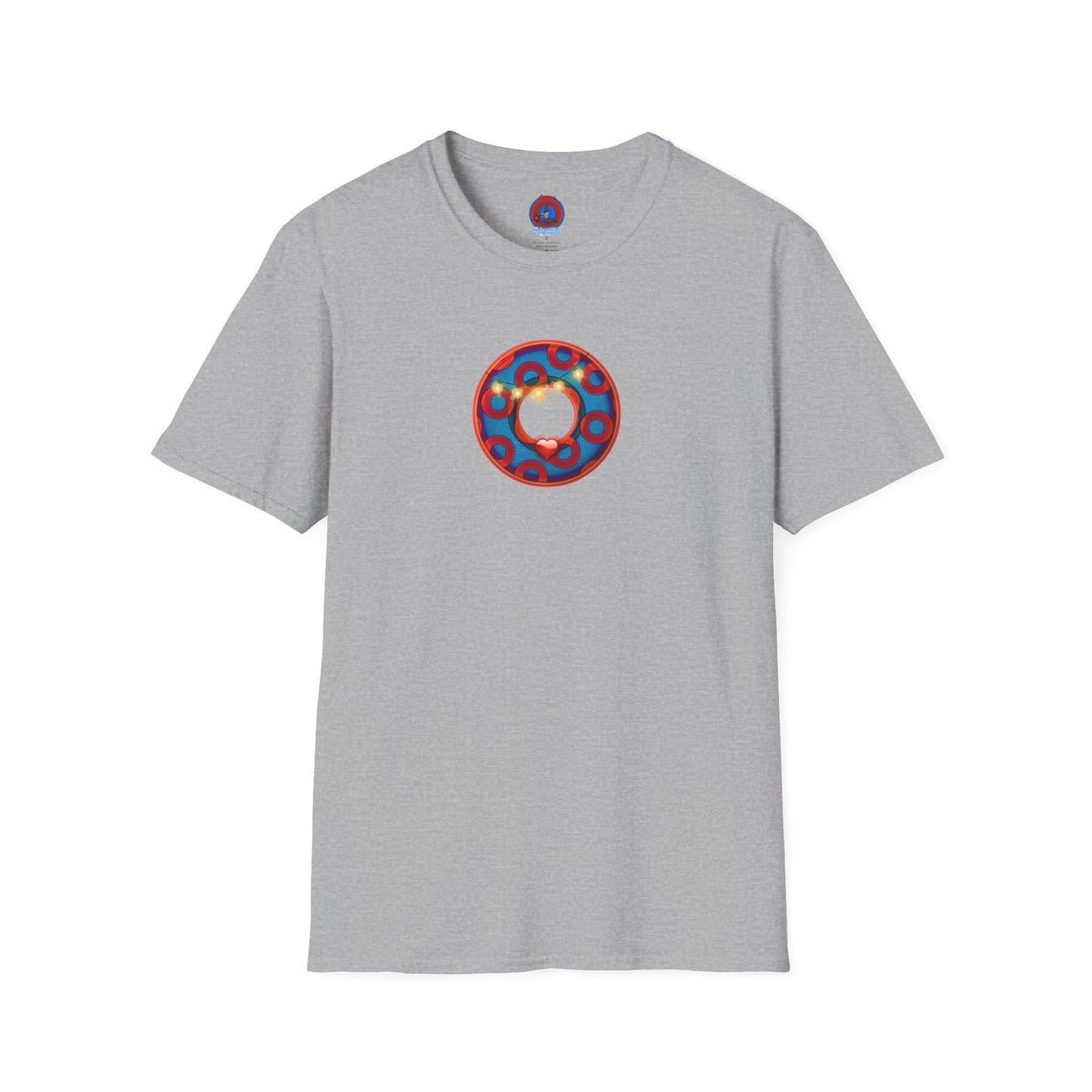 Classic Donut Tee - Unisex Soft-Style - "MORE Donuts Please" - rustic dark blue/red paradox donut - variant 1
