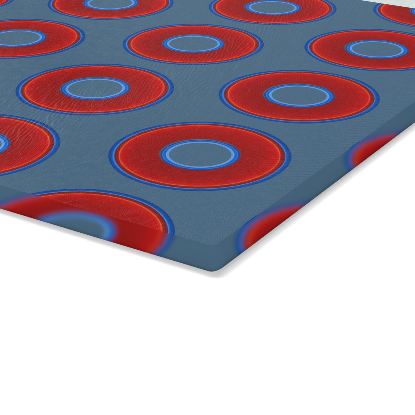 My Friend's Cutting Board - vivid red donuts w/steel blue background