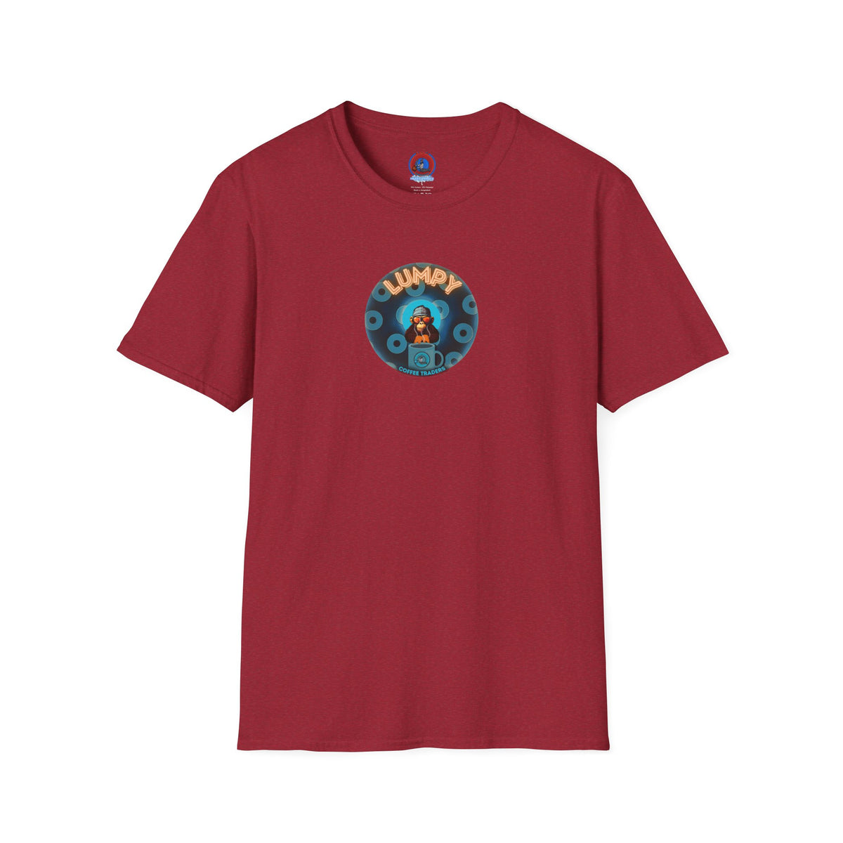 Coffee Traders Tee - Unisex Soft-Style - "Tasty Coffee" - paradoxical donut/cubed blue donut - variant 2 - logo front/It's Ice Cube's back
