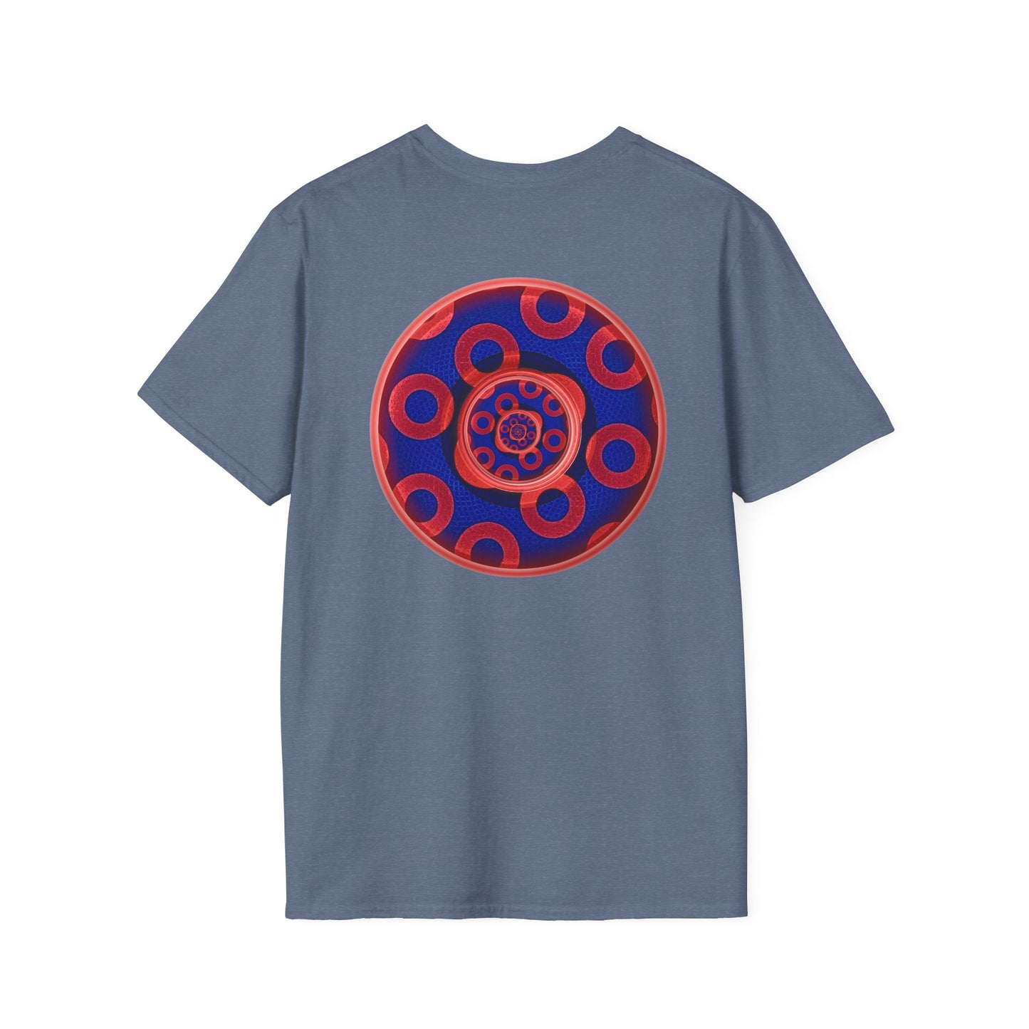 Classic Donut Tee - Unisex Soft-Style - "Kaleidoscope Abyss of Donut" - paradoxical print - variant 2 - series 1.0 - donut vortex - red/blue