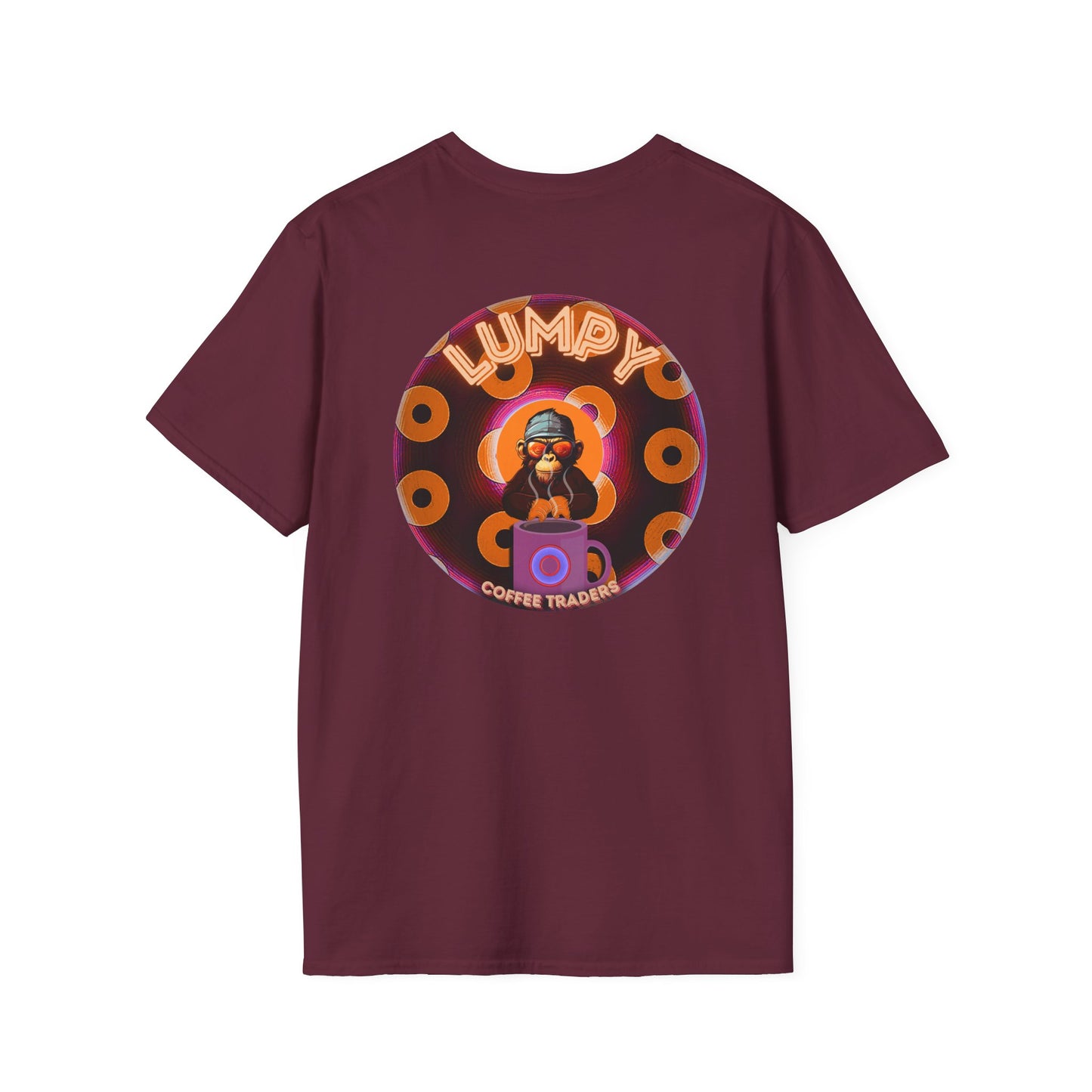 Coffee Traders Tee - Unisex Soft-Style - "Columbia House CDs " - paradoxical donut - variant 1 - coffee front/logo back