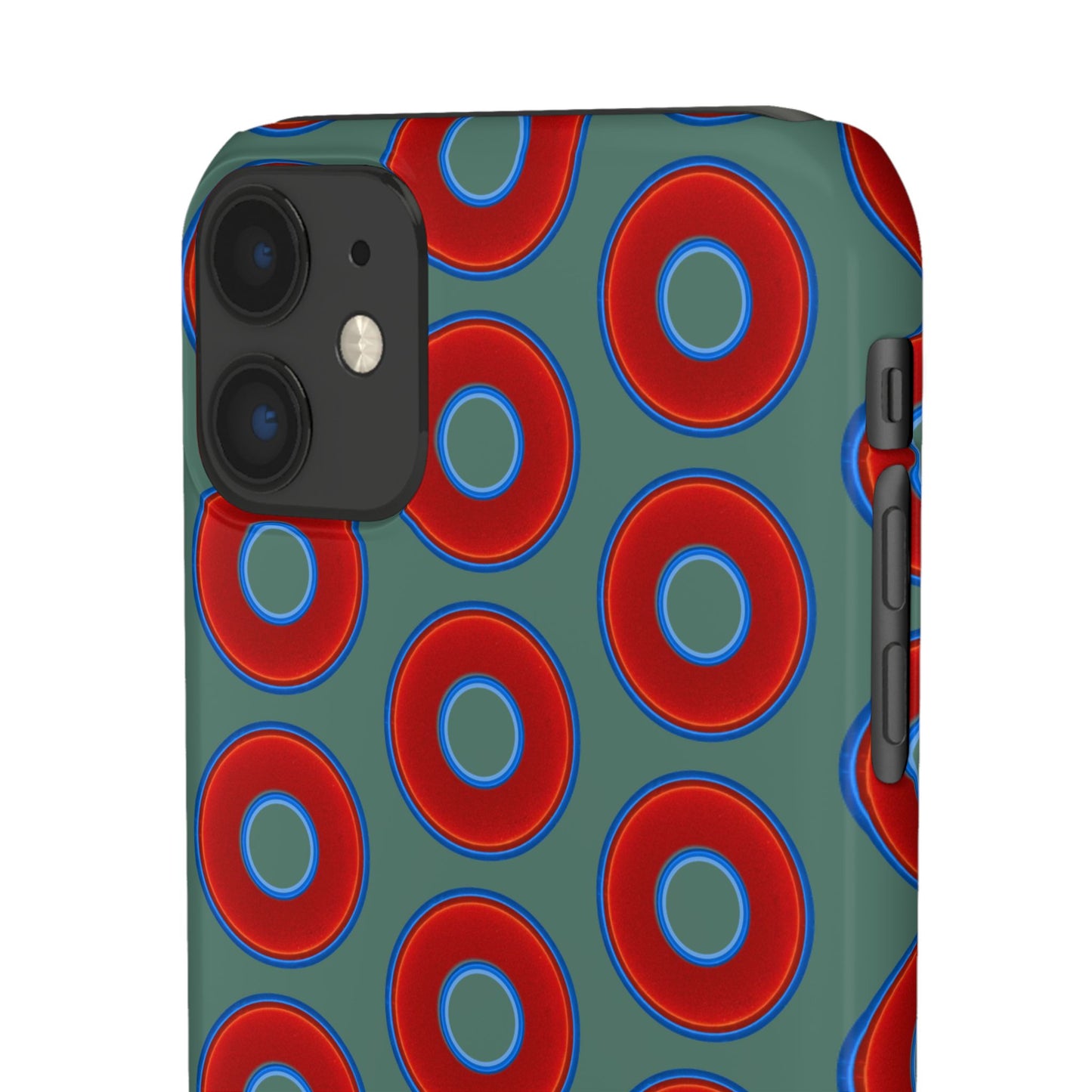 Lumpy Donut Snap Case - red vivid donut print w/Fenway green background