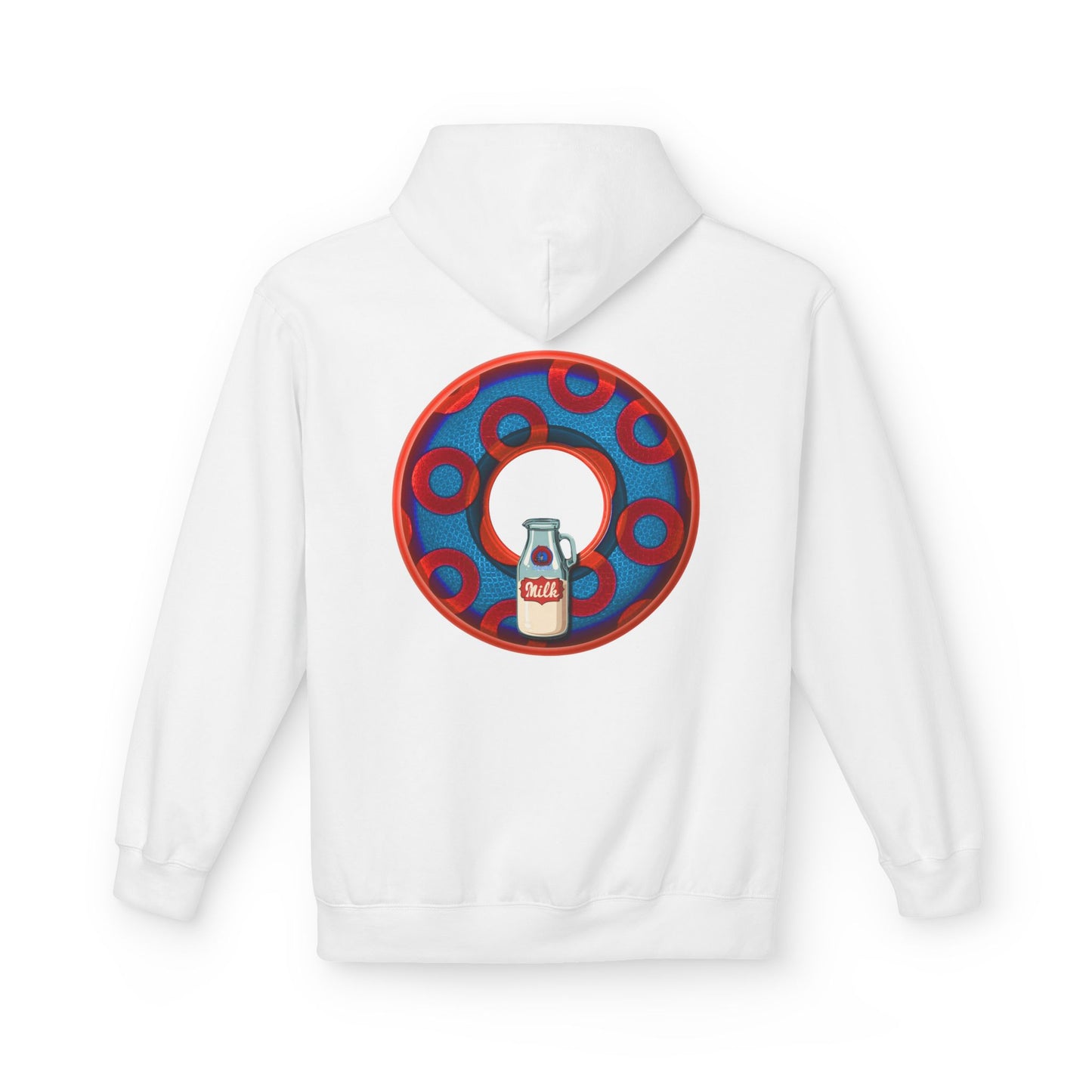 Fleece Harry Hoodies [Midweight Soft-style] - "Wooked Cream Dairy - YEMSG Donut" - blue/red rustic paradox donut - variant 1