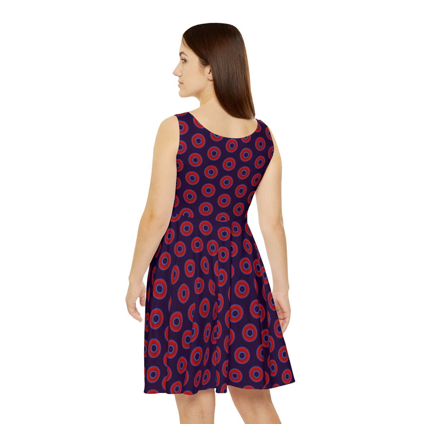 Women's Skater Donut Dress - vivid red donut print w/midnight purple background