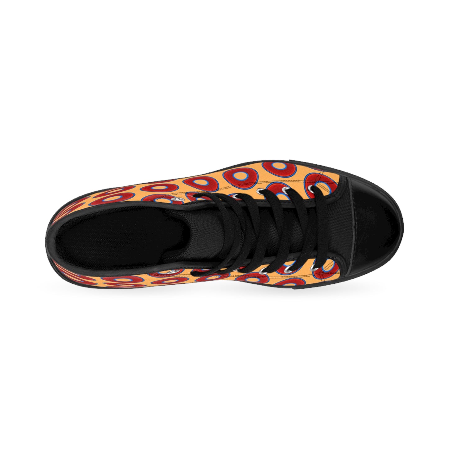 Cushiony Convectors - High Tops - red vivid donuts w/creamsicle orange background