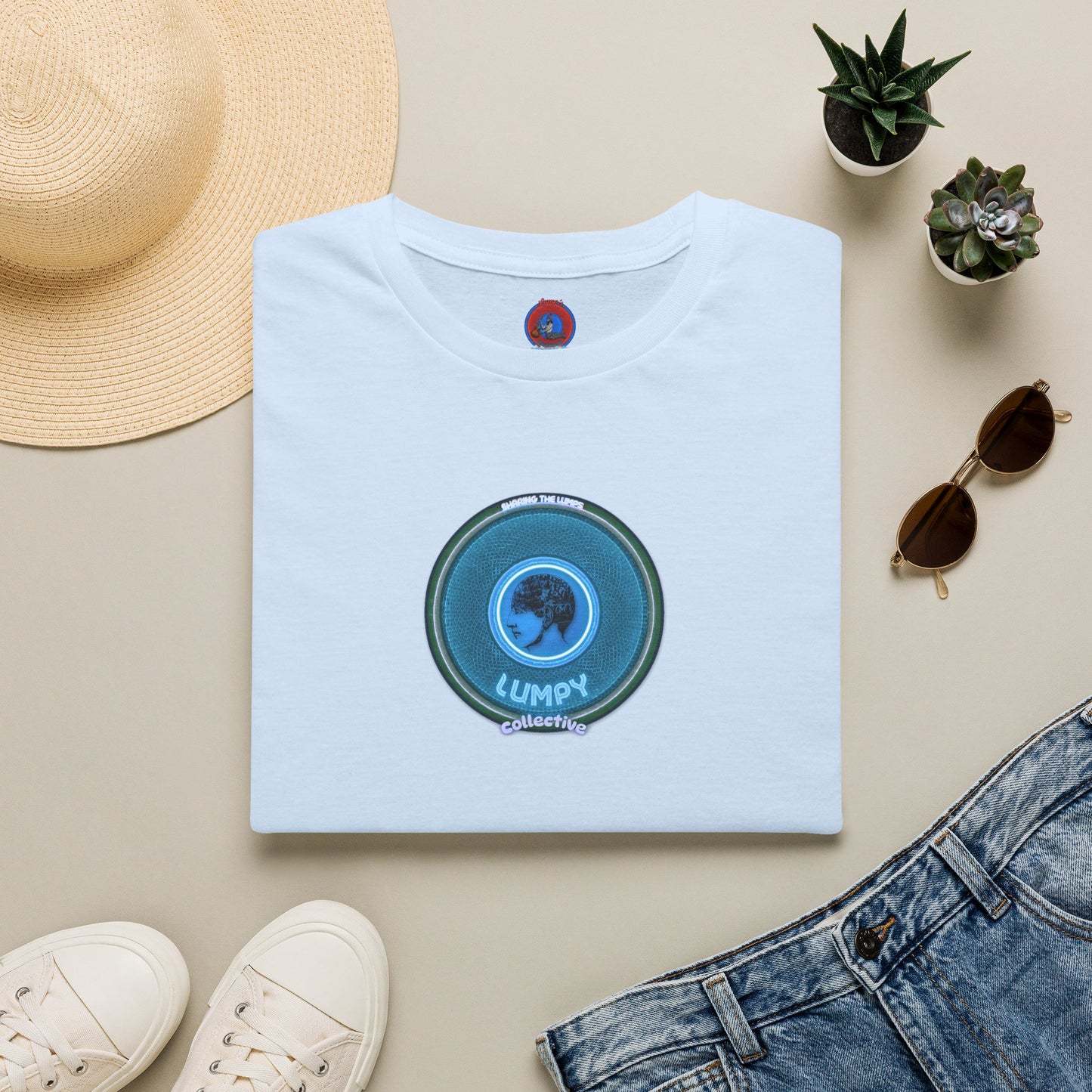 Classic Donut Tee - Unisex Soft-Style - "Lumpy Collective Donut" - aquamarine blue/green lumpy donut - variant 3