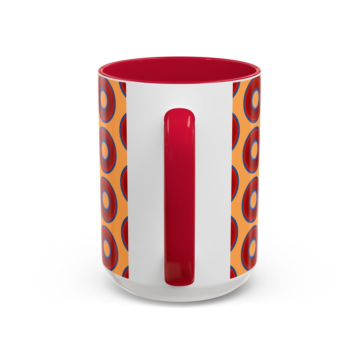 Lump's Grumpy Coffee Mug - vivid red donuts w/creamsicle orange background