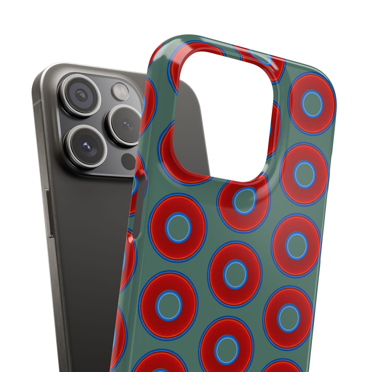 Lumpy Donut Snap Case - red vivid donut print w/Fenway green background