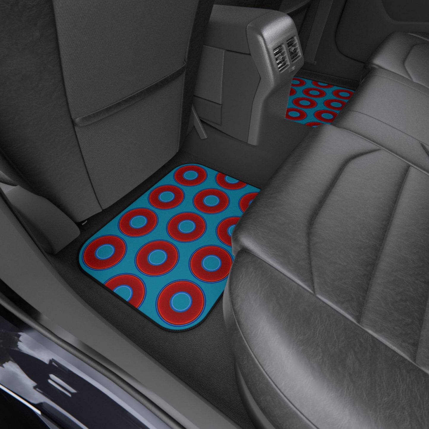 Contacted Car Mats - vivid donut print w/aquamarine blue background