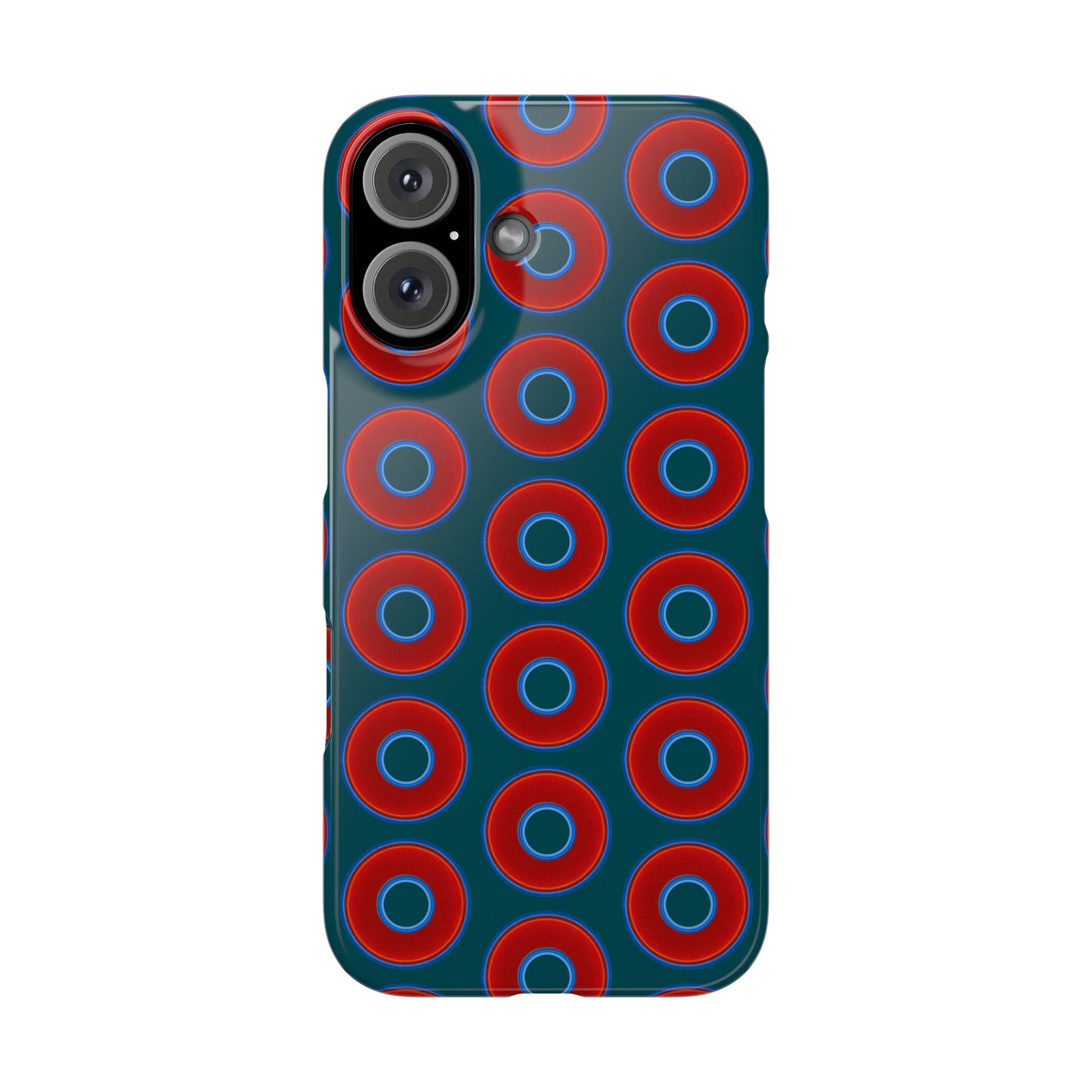 Lumpy Donut Snap Case - red vivid donut print w/midnight teal green background