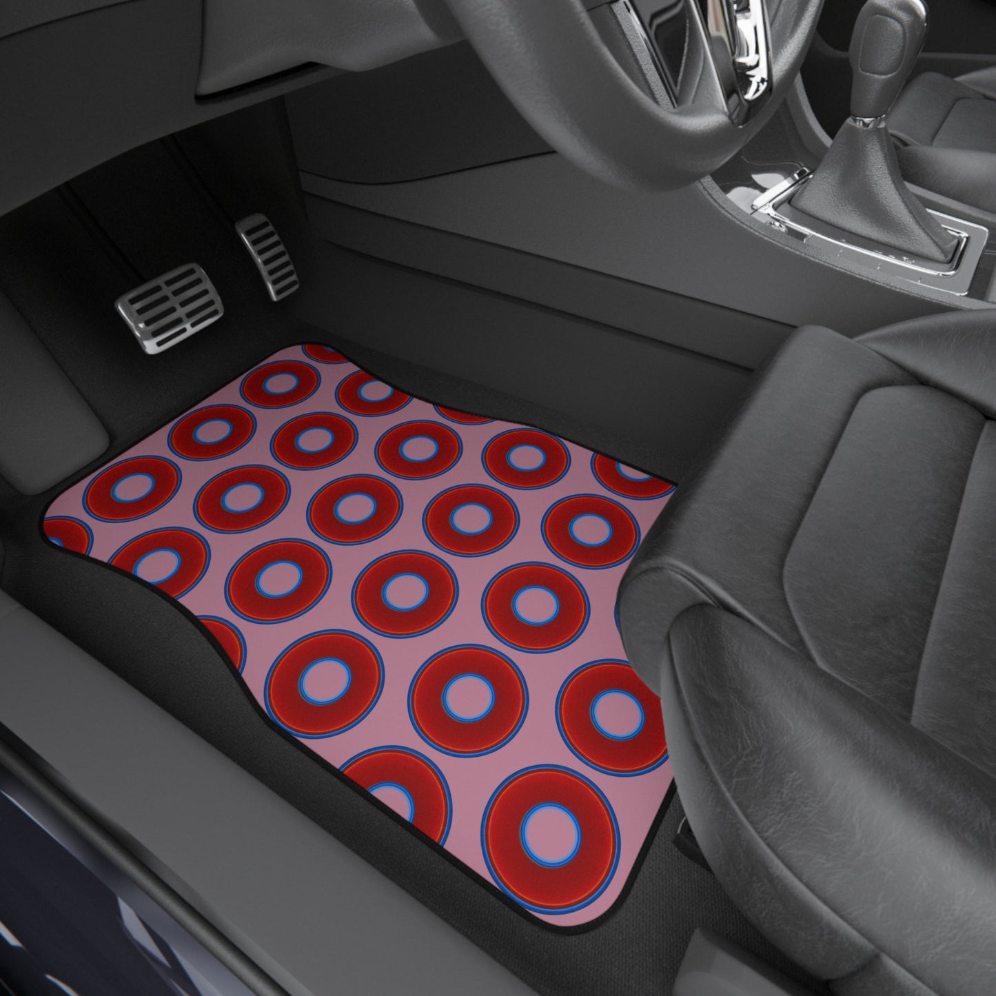Contacted Car Mats - vivid donut print w/pale magenta background