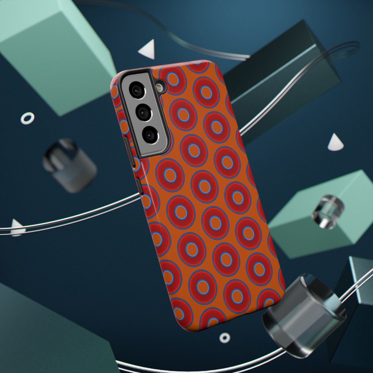 Impact-Resistant Lumpy Donut Case - red vivid donut print w/dark orange background