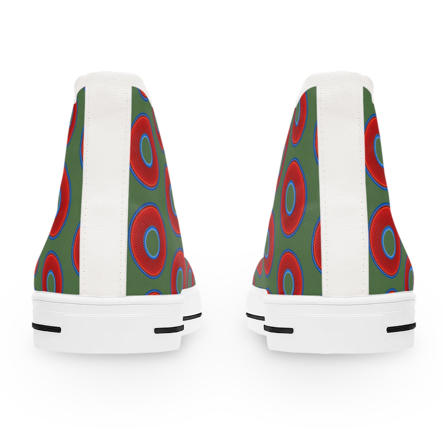 Women's High Top Chuck Taylors - large vivid red donut print w/dark green background