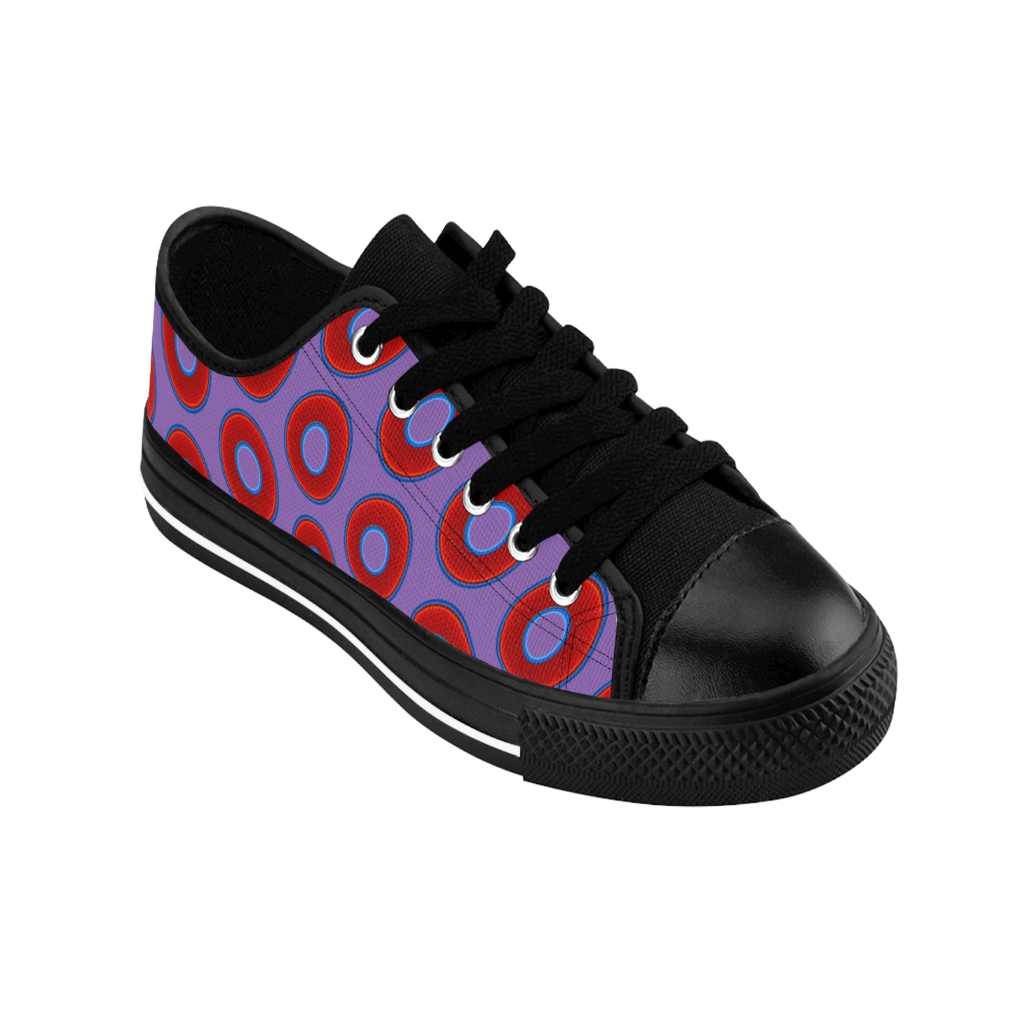 Men's Cushiony Convectors - Low Top - large red vivid donut print w/light purple background
