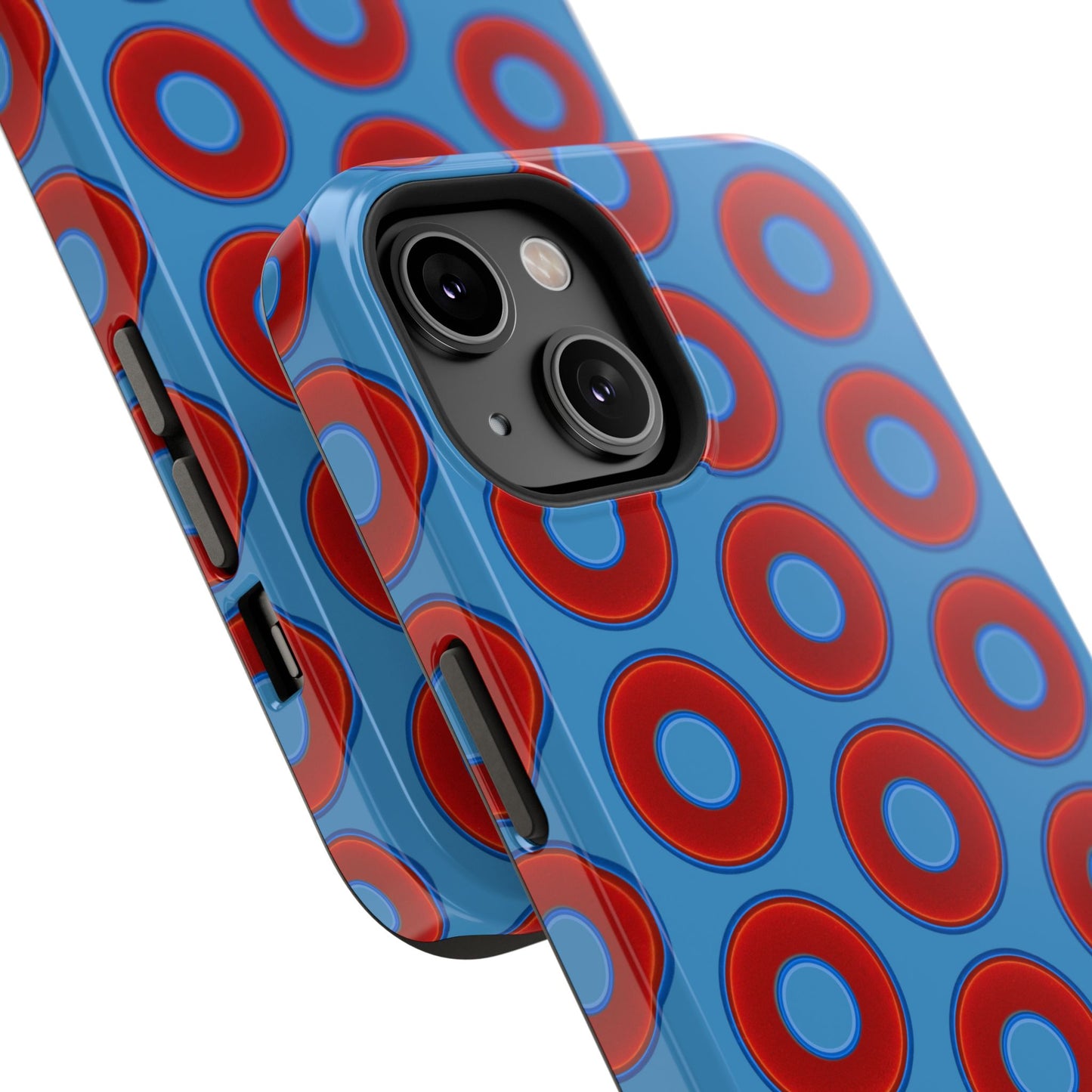 Impact-Resistant Lumpy Donut Case - red vivid donut print w/light steel blue background