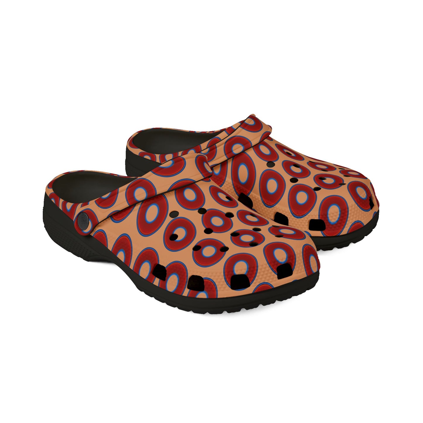 Spatchcocks - donut slip-on shoes - vivid red donuts w/peach background [unisex]