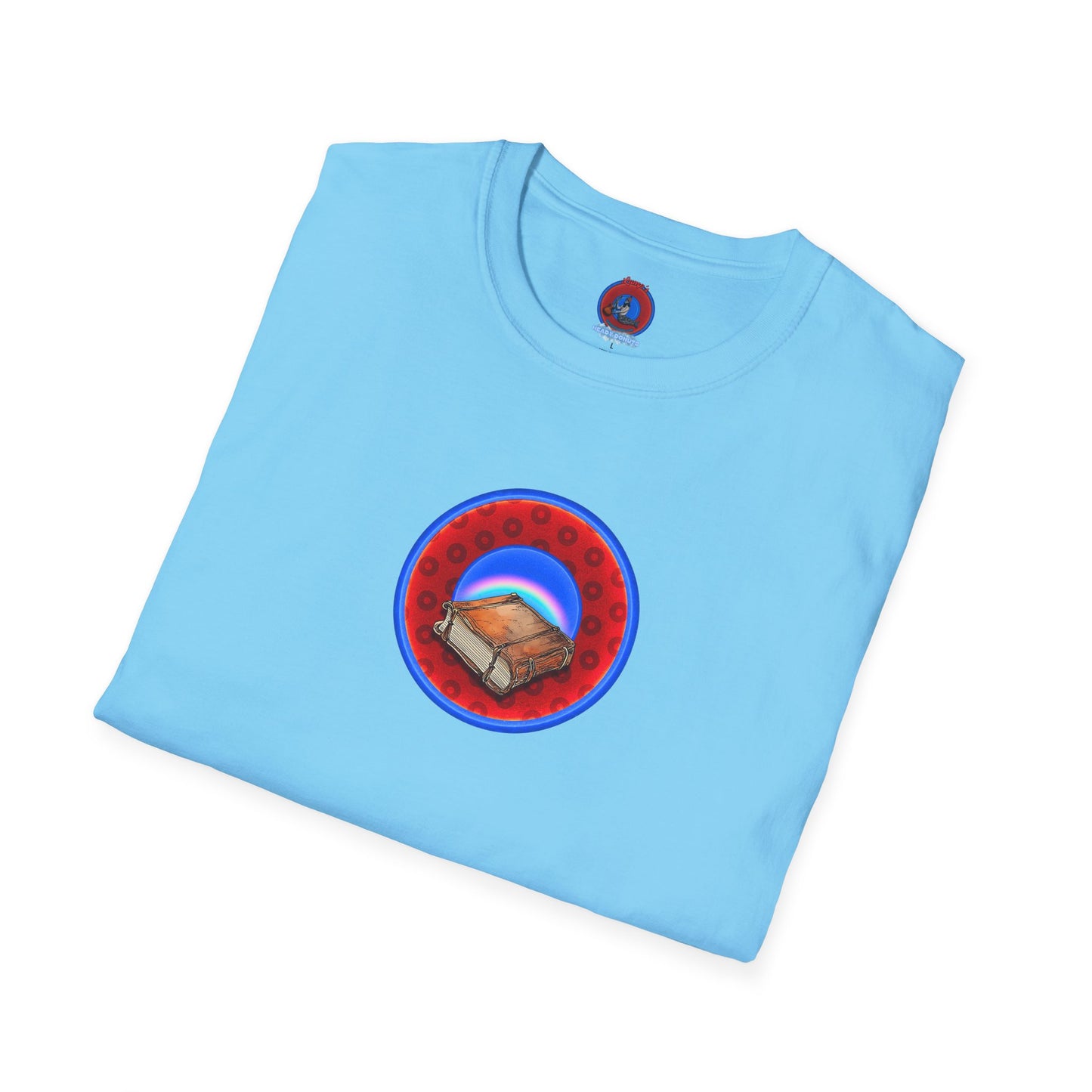 Classic Donut Tee - Unisex Soft-Style - "Read the F'ing Donut Book" - paradoxical widemouthed red/blue donut - variant 2