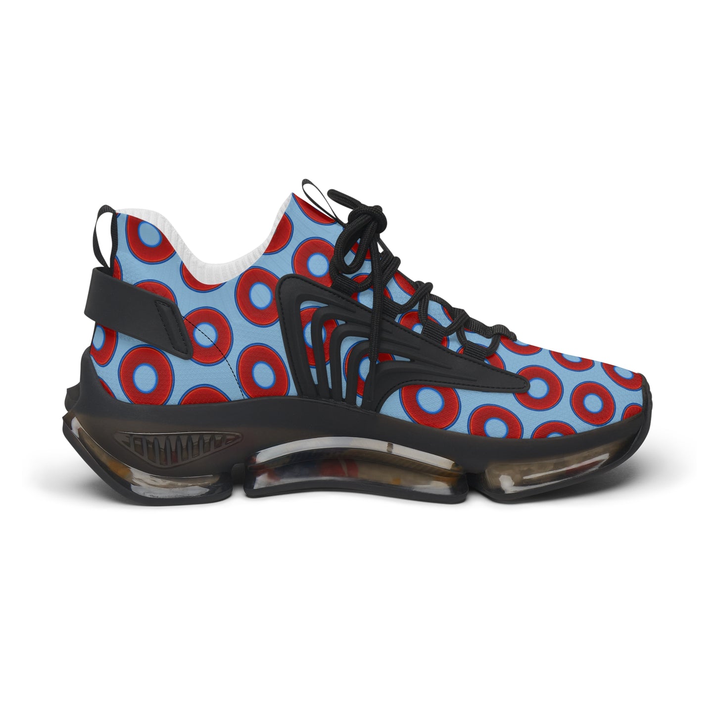Women's Donut Kicks - red vivid donut print w/sky blue background