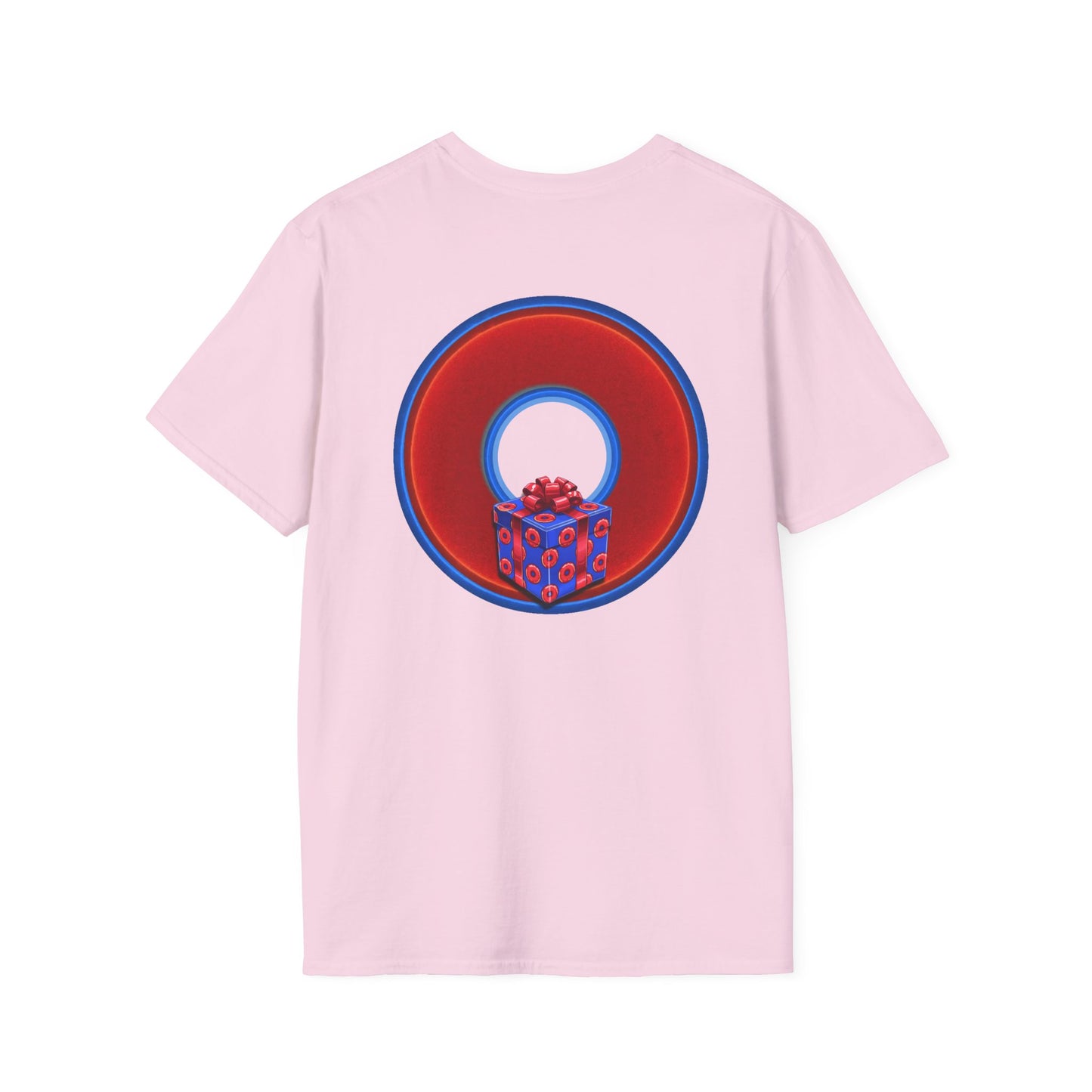 Classic Donut Tee - Unisex Soft-Style - "Phishmas Caroler's Tee " - vivid red/blue donut - variant 1