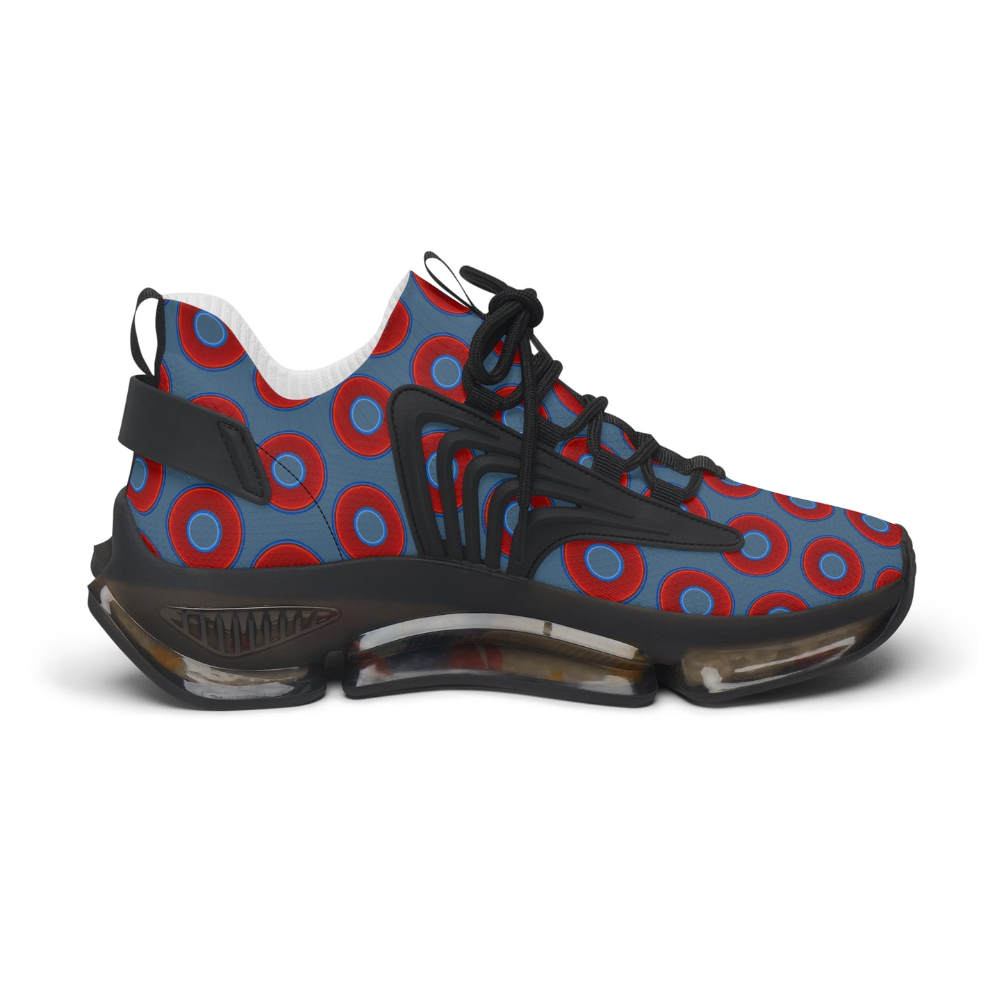 Women's Donut Kicks - red vivid donut print w/steel blue background