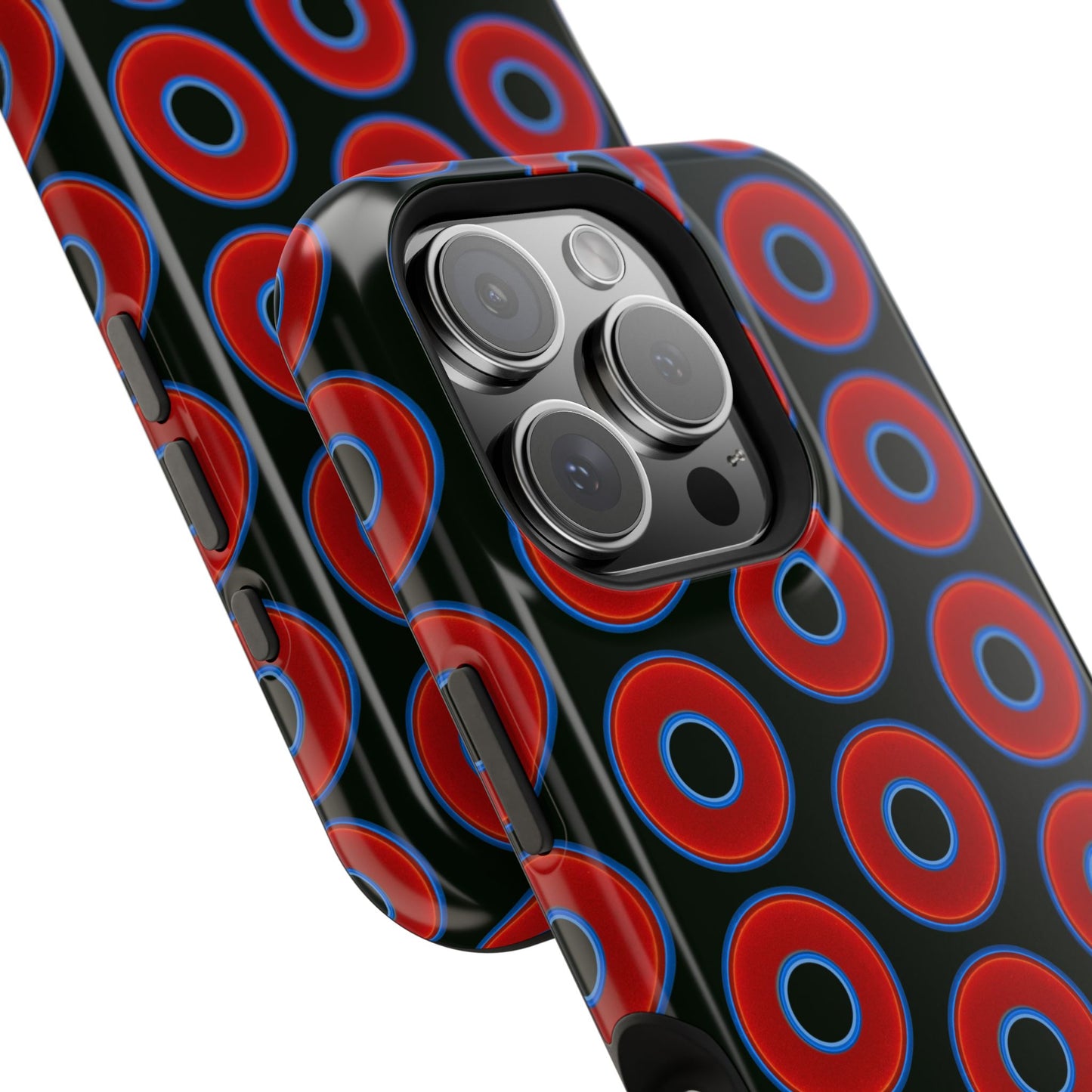Impact-Resistant Lumpy Donut Case - red vivid donut print w/midnight moss background