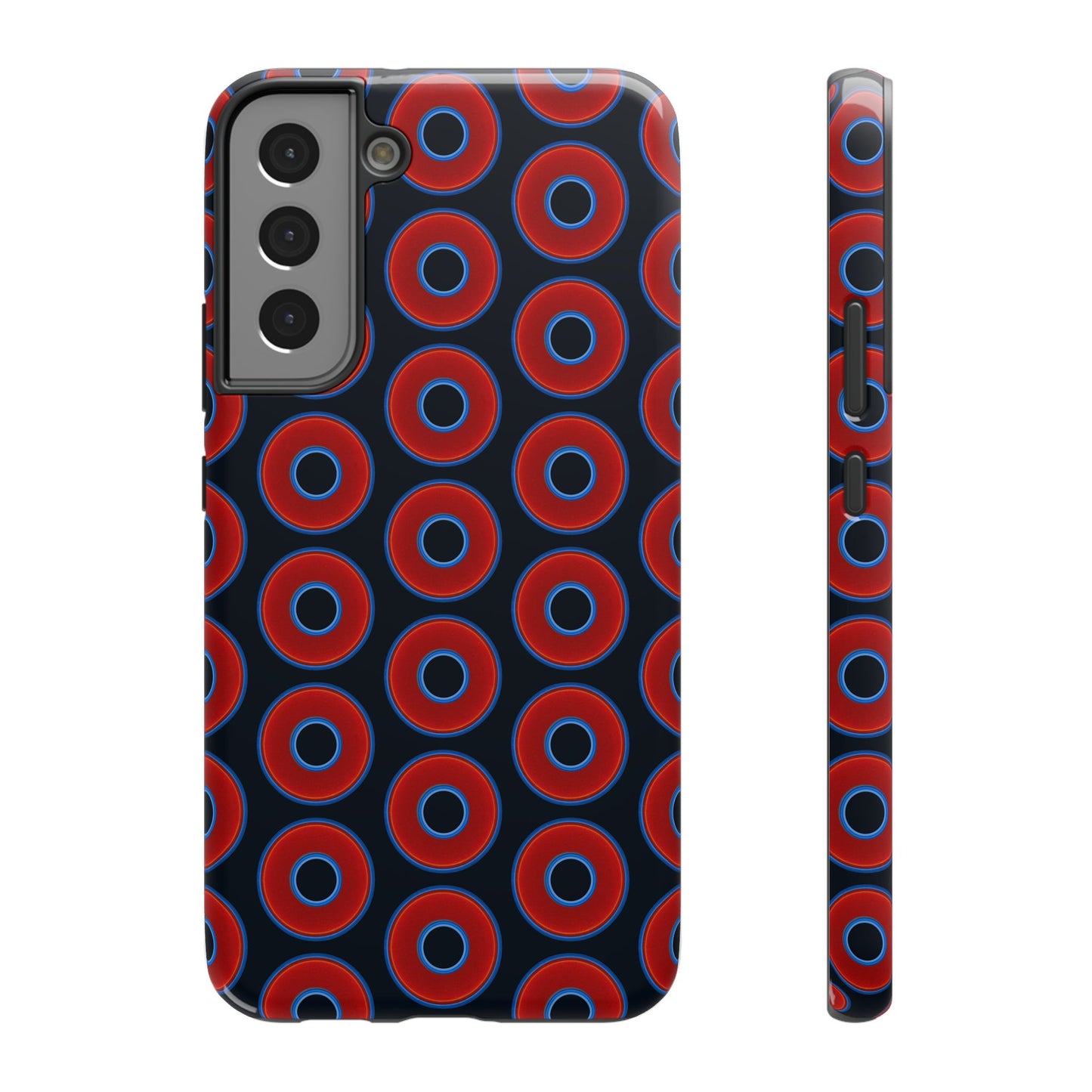 Impact-Resistant Lumpy Donut Case - red vivid donut print w/blue charcoal background