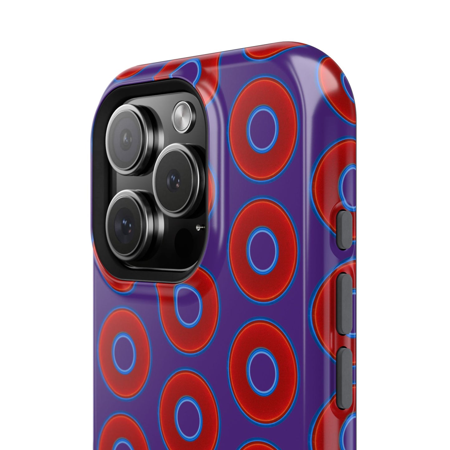 Impact-Resistant Lumpy Donut Case - red vivid donut print w/dark purple background