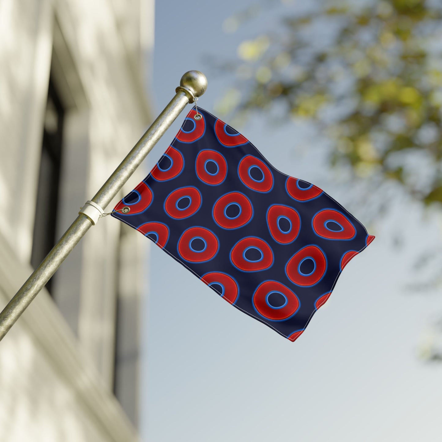 Lumpy Flagpole Sitters - Donut Flags [12" x 18"] - red vivid donut print w/dark navy blue background