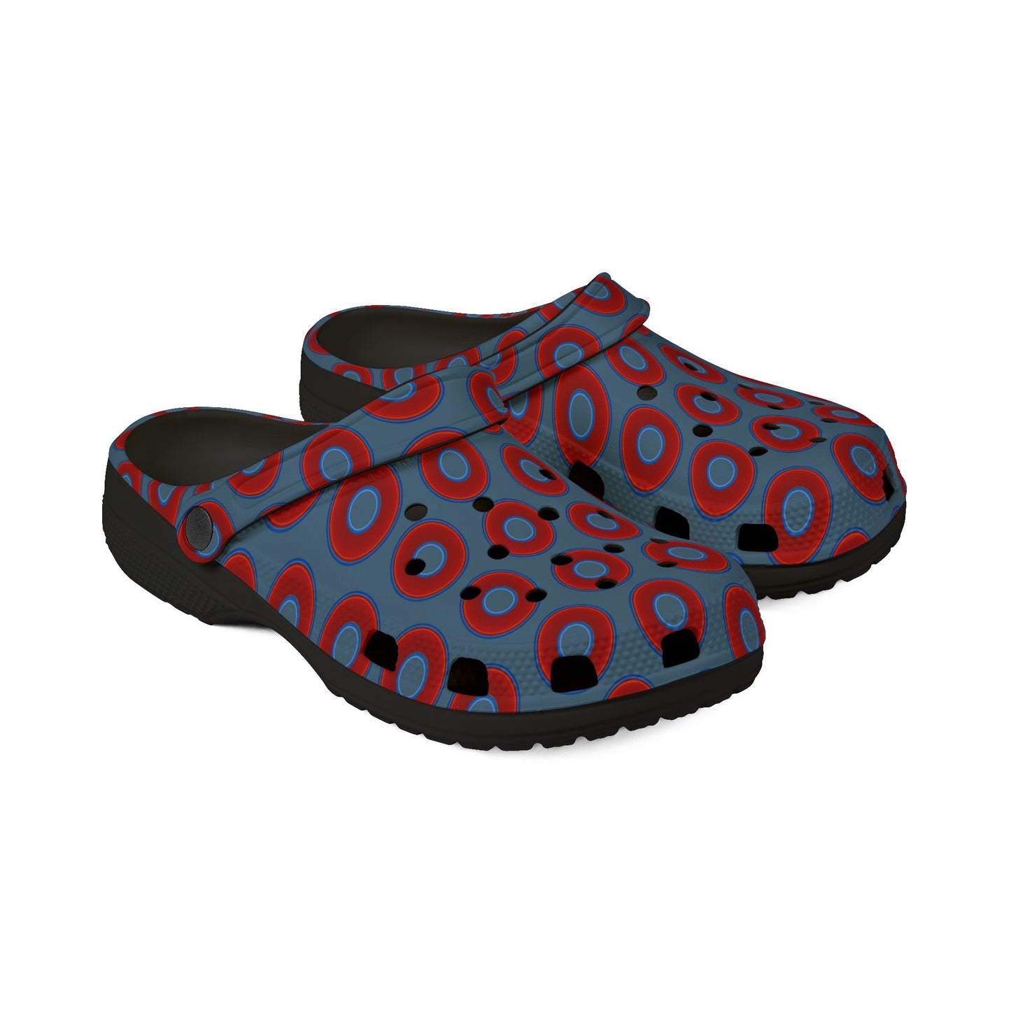 Spatchcocks - donut slip-on shoes - vivid red donuts w/steel blue background [unisex]