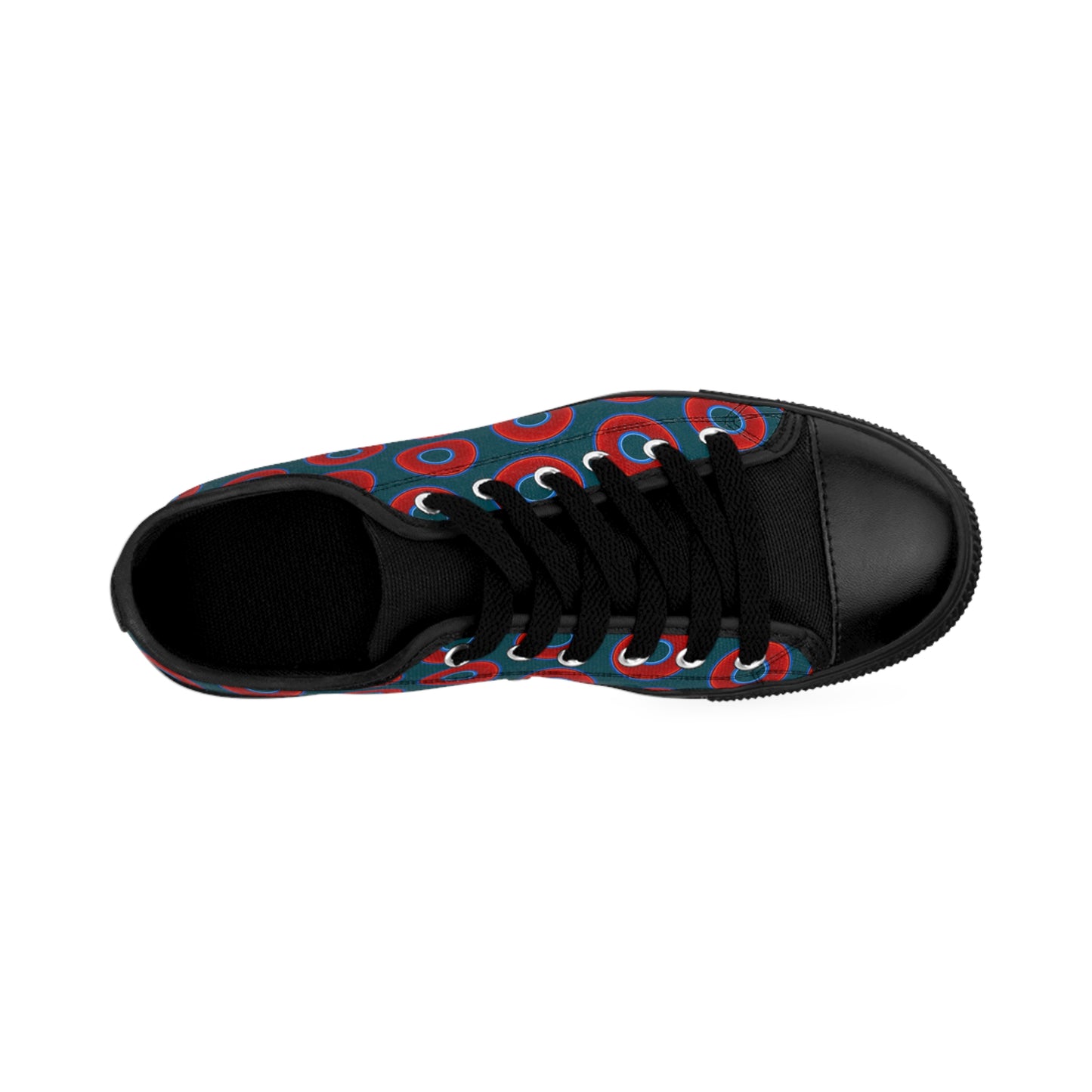 Men's Cushiony Convectors - Low Top - large red vivid donut print w/midnight teal green background