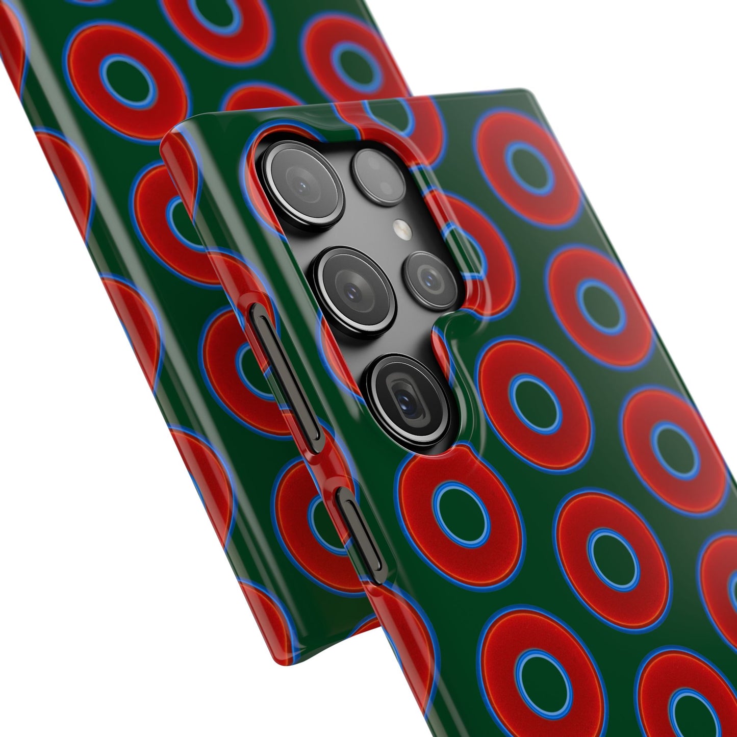 Lumpy Donut Snap Case - red vivid donut print w/deep pond green background