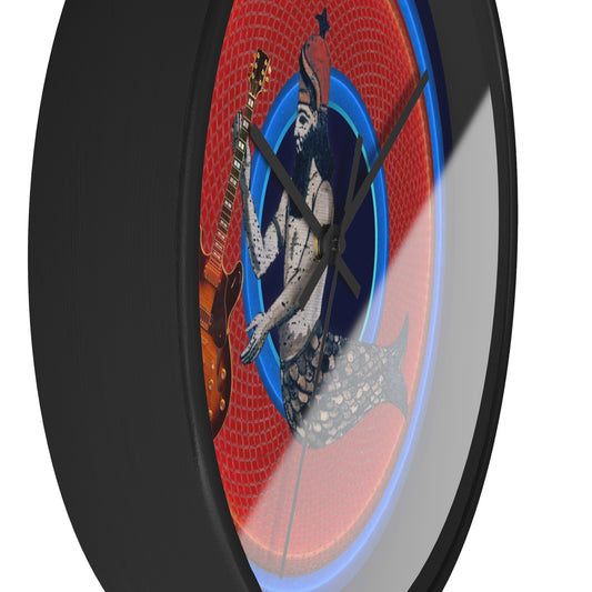 Lumpy Wall Clock - "Doggone Dagon Donut Clock" - variant 1 - rustic red/blue donut w/dark navy background