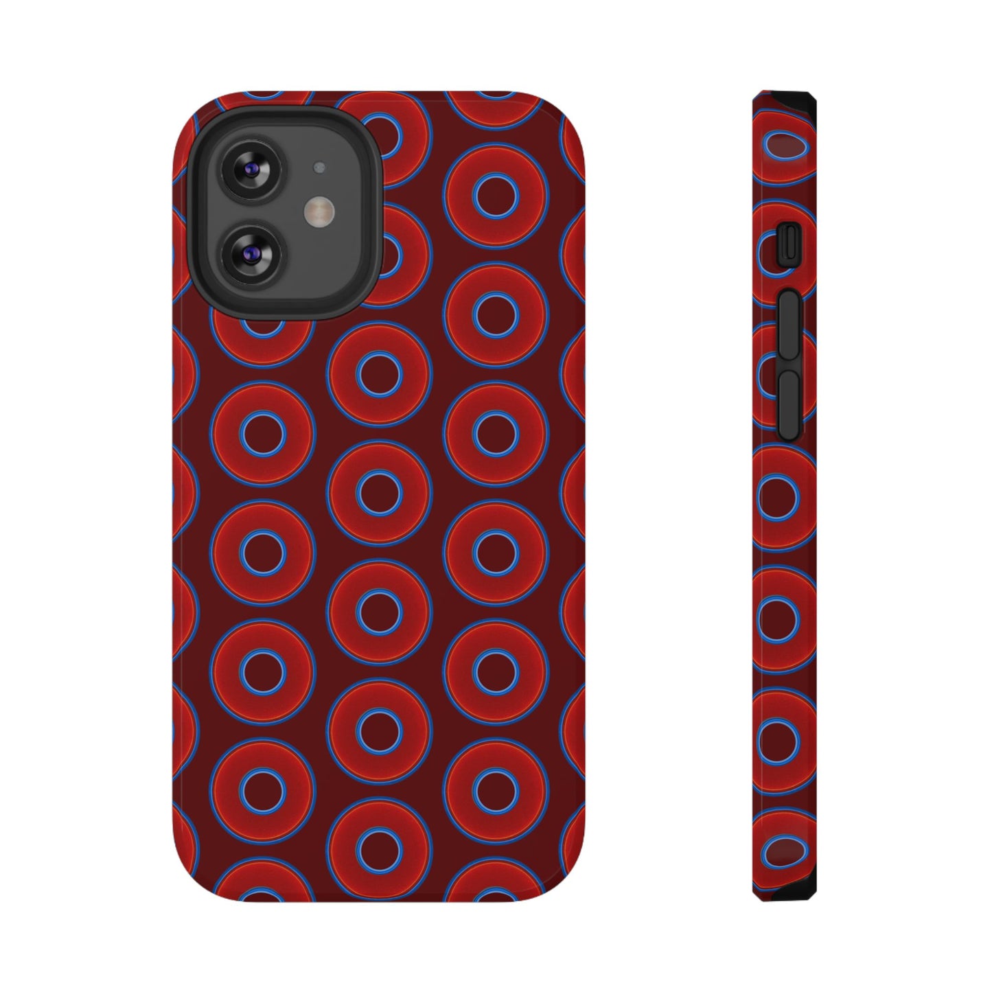Impact-Resistant Lumpy Donut Case - red vivid donut print w/dark red background