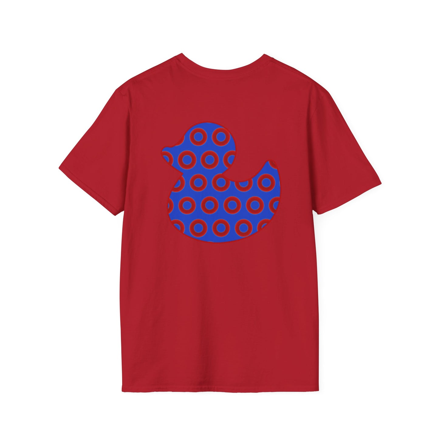 Classic Donut Tee - Unisex Soft-Style - "Rubber Ducky Bath Time Donut" - vivid red/blue donut pattern - variant 3