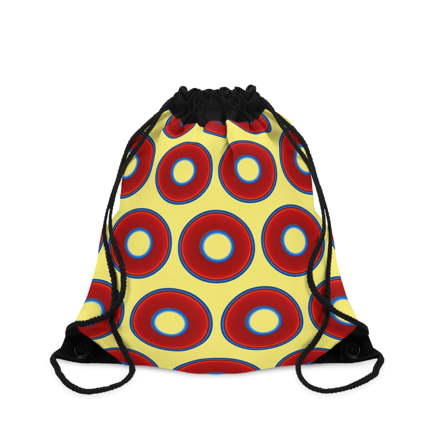 Lumpy Donut Drawstring Bag - red vivid donuts print w/yellow background