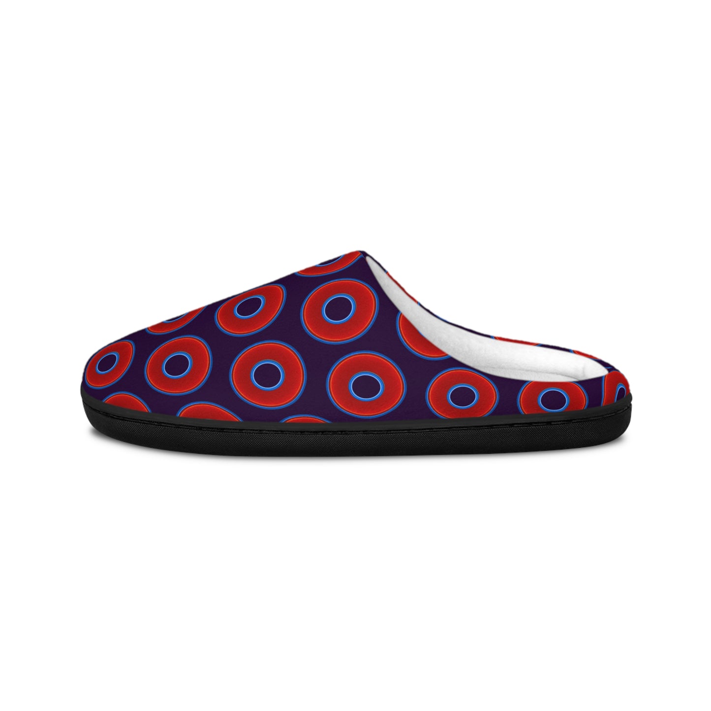 Women's Lumpy Slippers - red vivid donut print w/midnight purple background