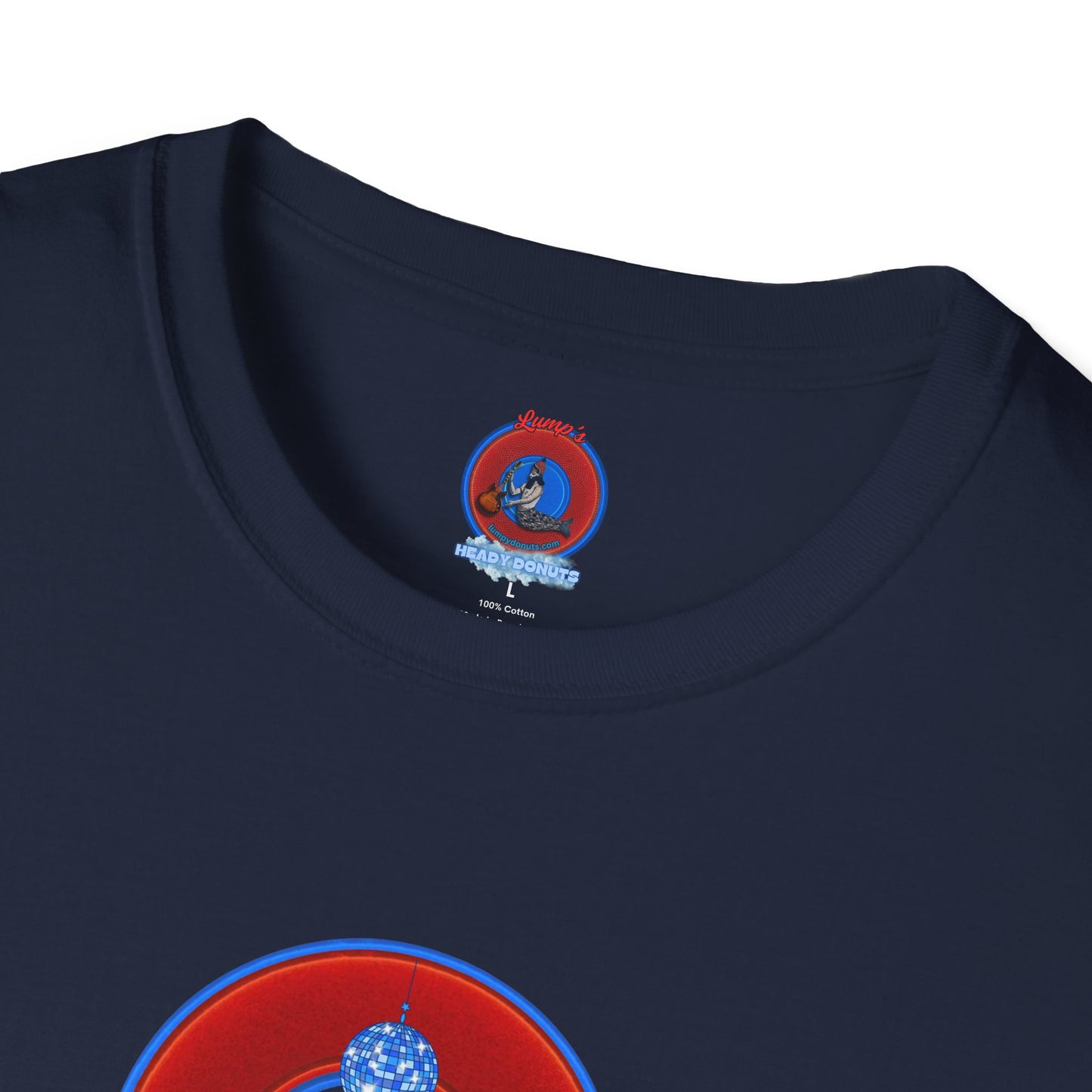 Classic Donut Tee - Unisex Soft-Style - "Joe Camel's Cool Disco Donut" - vivid red donut