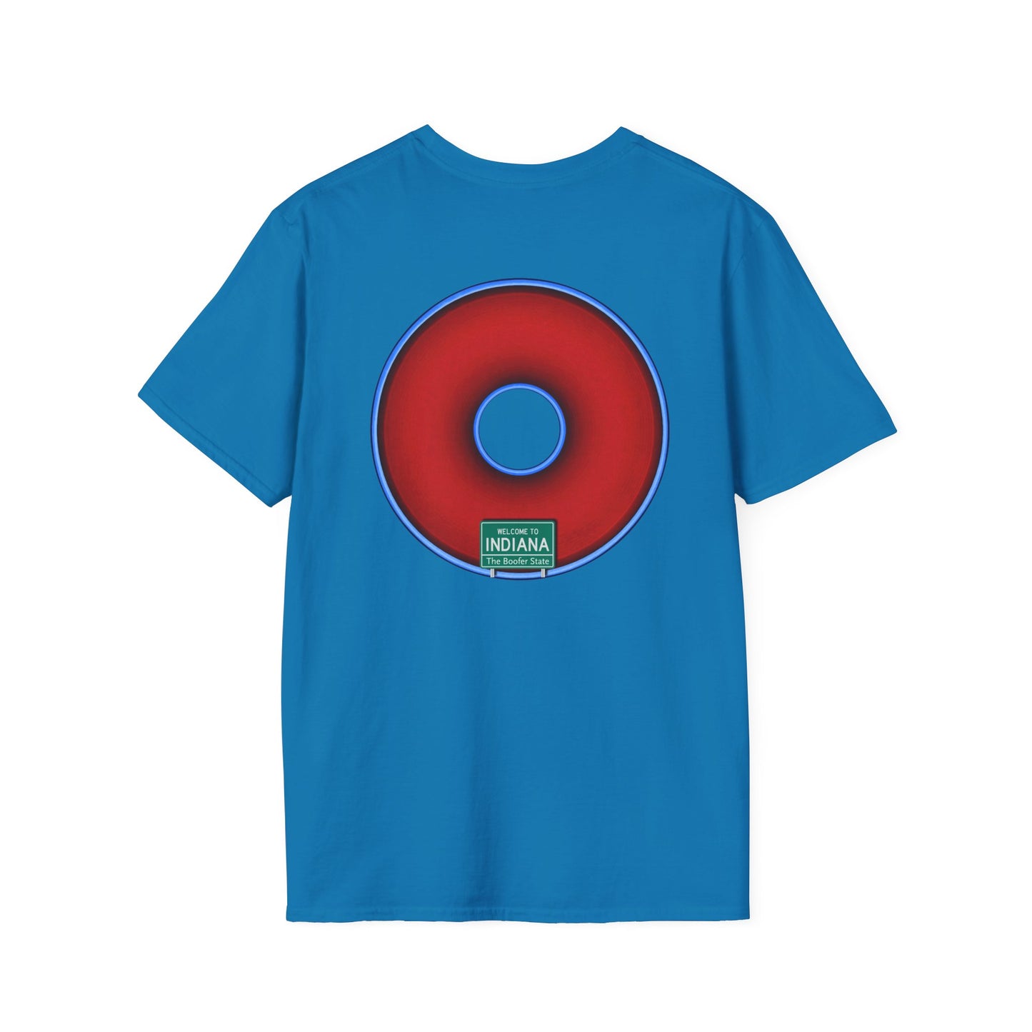 Classic Donut Tee - Unisex Soft-Style - "Indiana is for Boofers" - vivid red/blue plumpy donut - variant 3 - plain