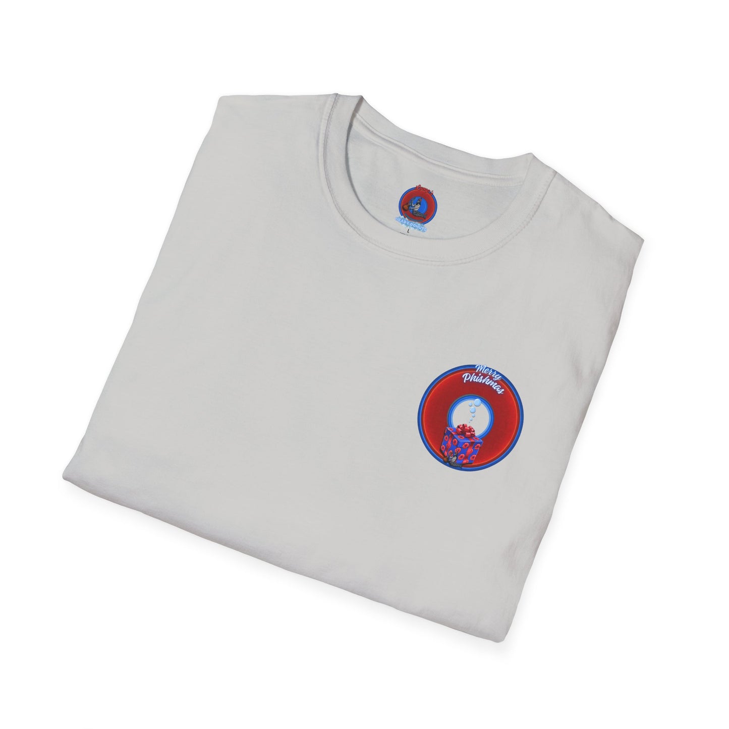 Classic Donut Tee - Unisex Soft-Style - "Phishmas Caroler's Tee " - vivid red/blue donut - variant 2