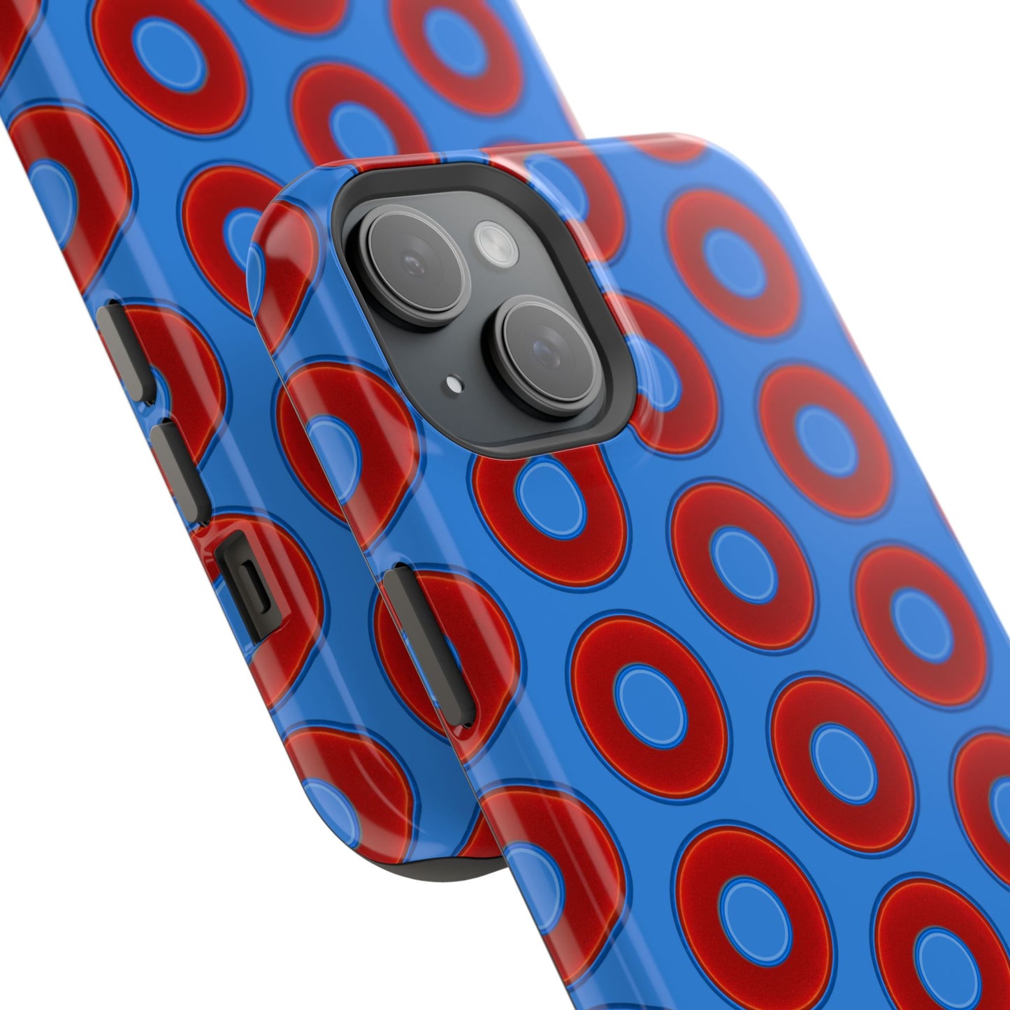 Impact-Resistant Lumpy Donut Case - red vivid donut print w/light royal blue background