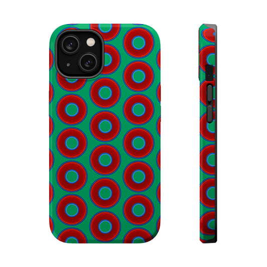 Magnetic Tough Donut Case - red vivid donut print w/jade green background