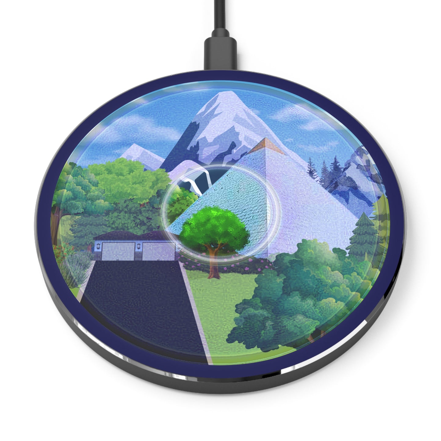 The Flow - Wireless Lumpy Donut Chargers - "Mansions of South Park Wireless Charger" - blue/green pic donut w/navy background - variant 2