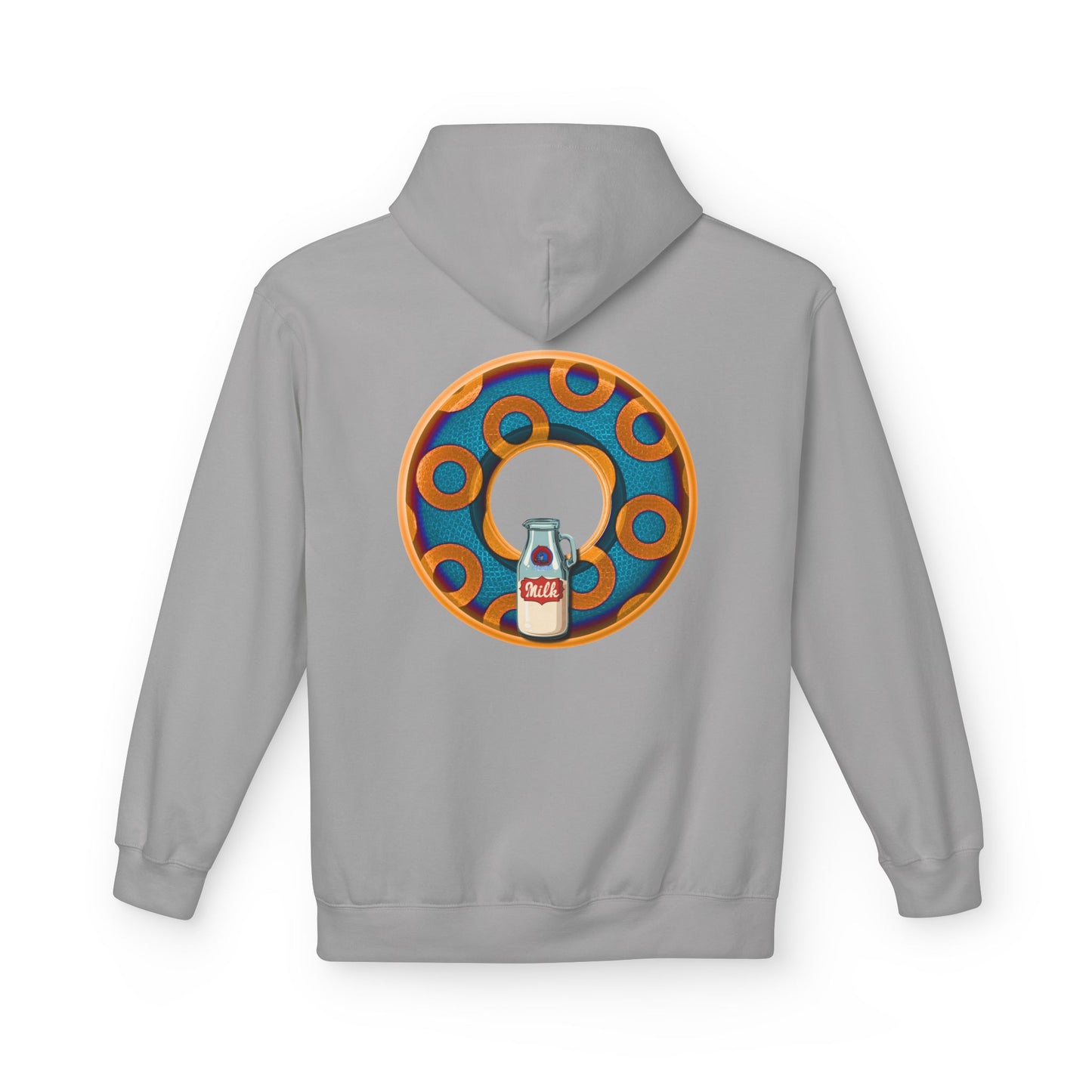 Fleece Harry Hoodies [Midweight Soft-style] - "Wooked Cream Dairy - YEMSG Donut" - blue/orange rustic paradox donut - variant 4