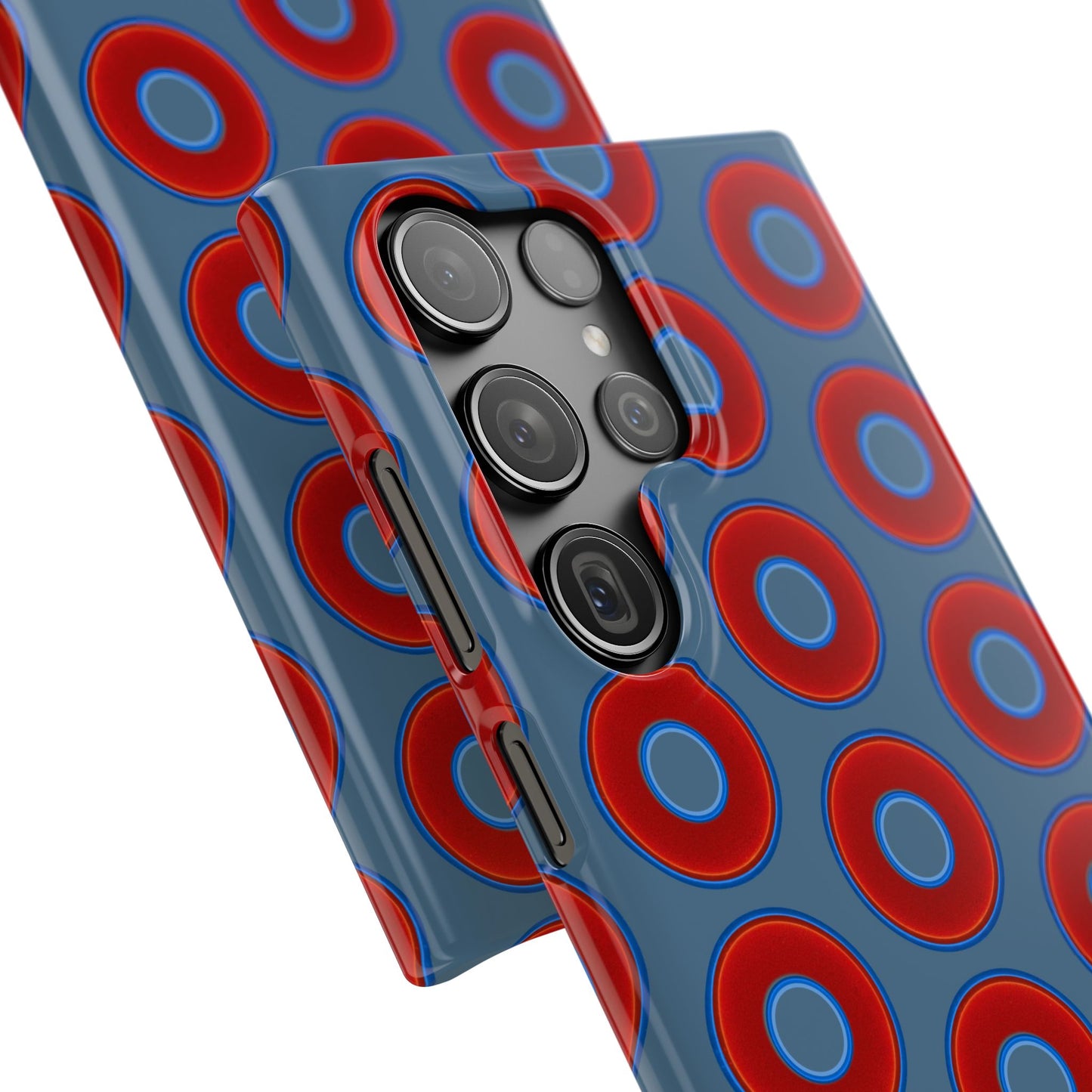 Lumpy Donut Snap Case - red vivid donut print w/steel blue background