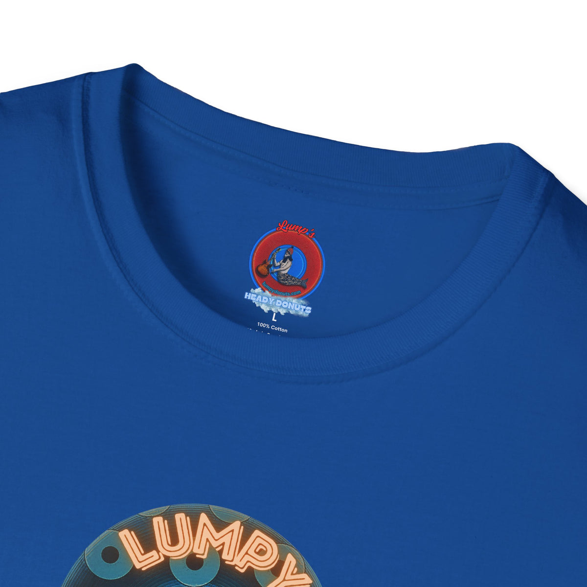 Coffee Traders Tee - Unisex Soft-Style - "Tasty Coffee" - paradoxical donut/cubed blue donut - variant 2 - logo front/It's Ice Cube's back