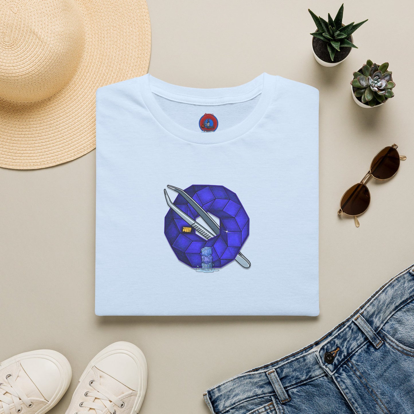 Classic Donut Tee - Unisex Soft-Style - "The Teasing Donut" - rustic dark royal blue cubed donut