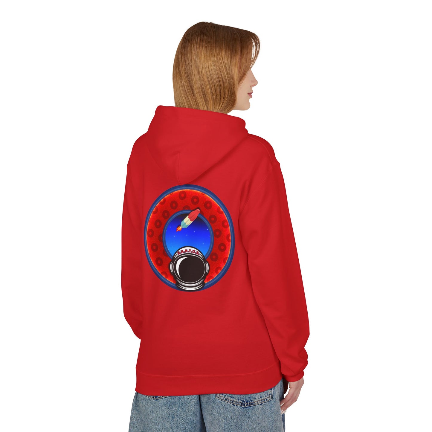 Fleece Harry Hoodies [Midweight Soft-style] - "This is What Donuts Smell Like in Space - YEMSG Donut" - w/widemouthed red/blue donut
