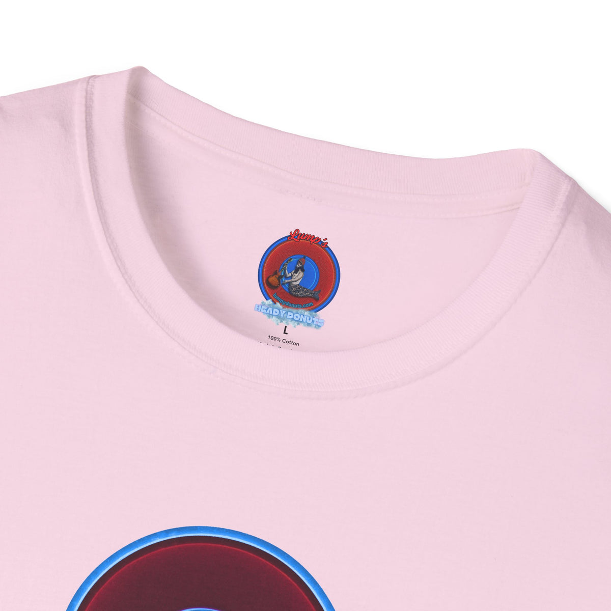 Classic Donut Tee - Unisex Soft-Style - "Brotherly Donuts Jawn" - vivid dark purple-red/light blue donut